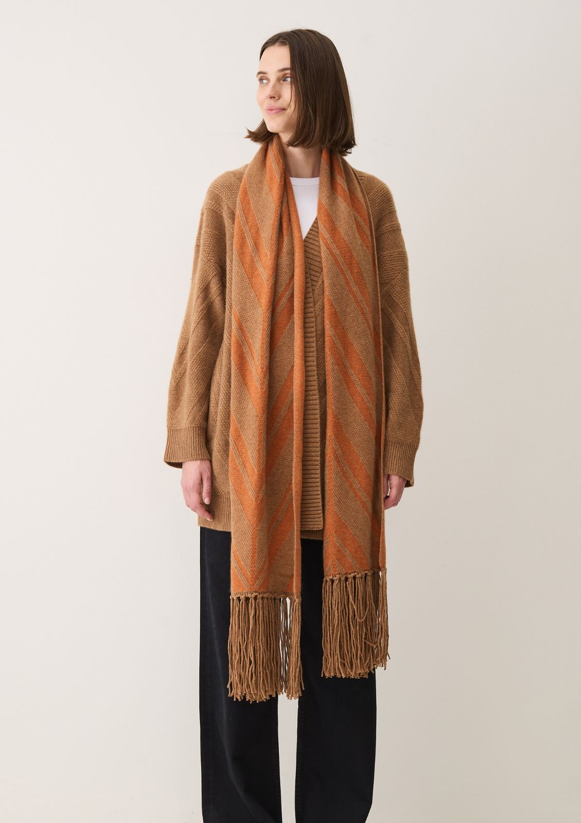 Textured Chevron Scarf In Harvest Brown & Marmalade Orange