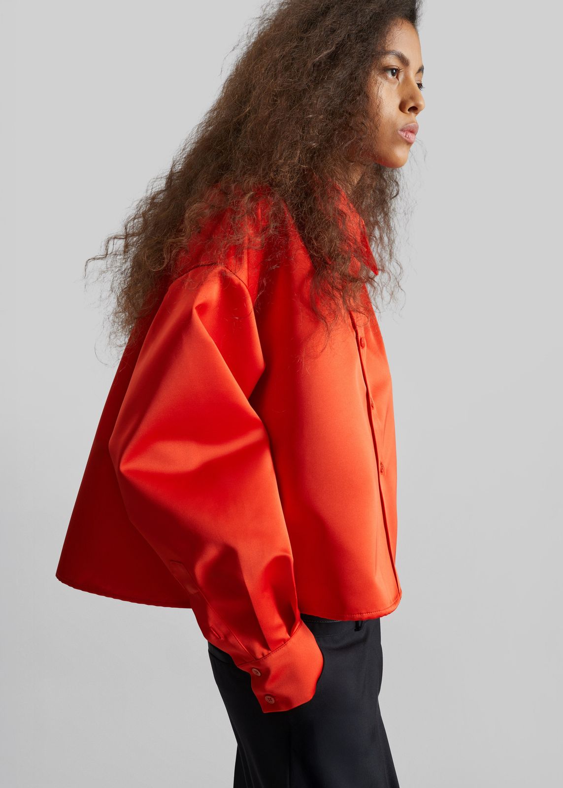 Arlen Satin Boxy Shirt - Coral Red
