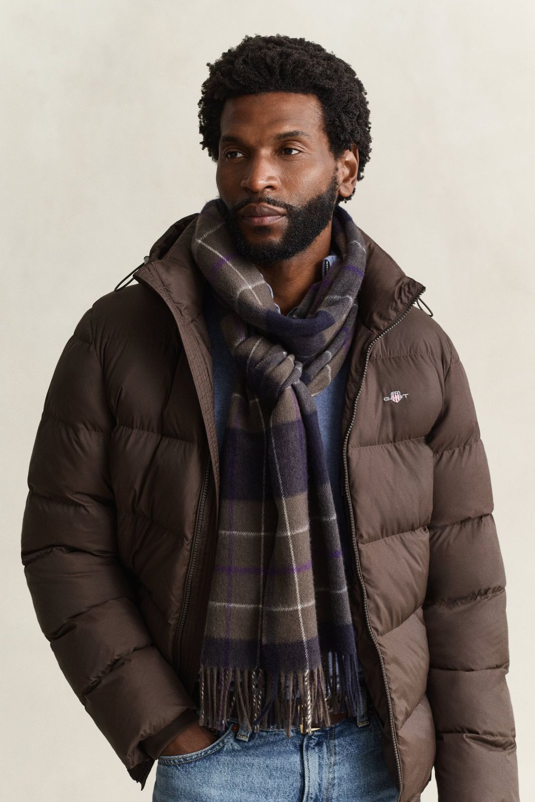 Checked Scarf - SHADOW BROWN