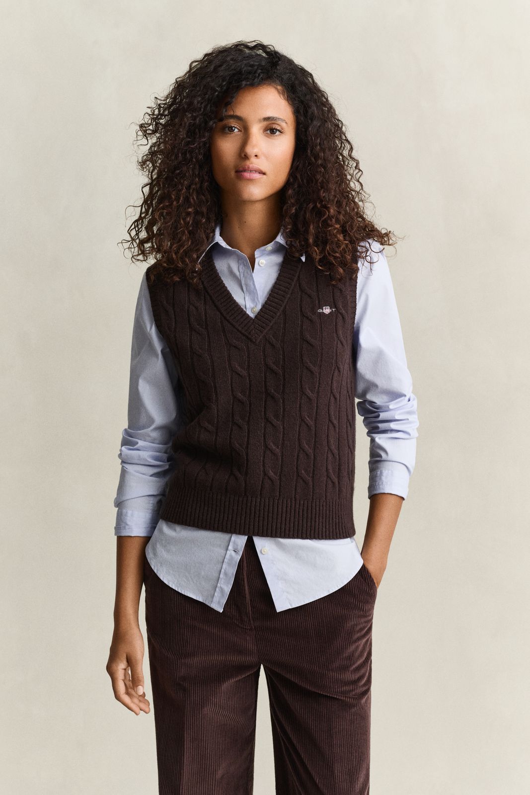 Lambswool Cable Knit Vest - EVENING BLUE