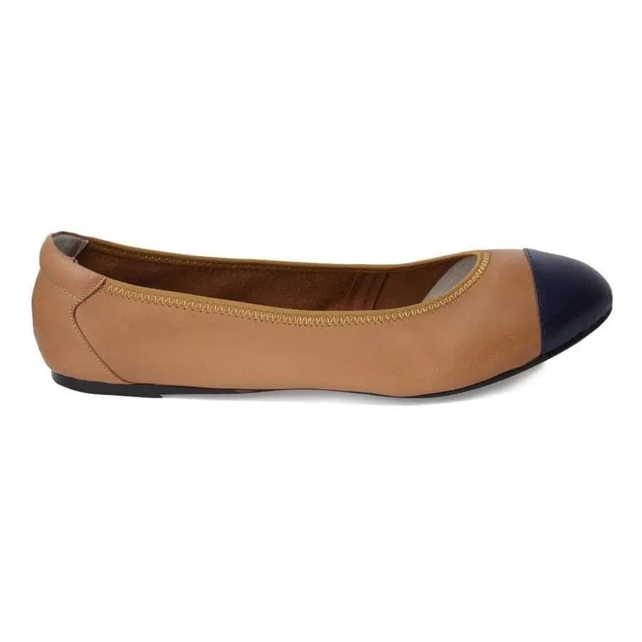 Harrow - Tan with Navy Cap Leather Ballerinas