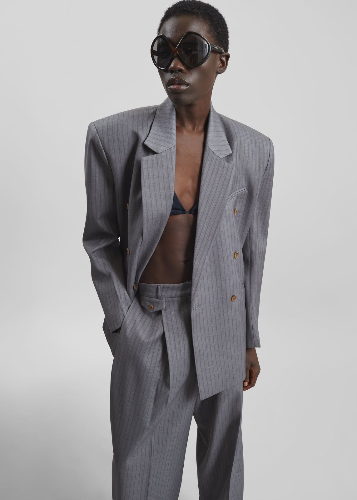 Helmond Double-Breasted Blazer - Grey Multi Stripe