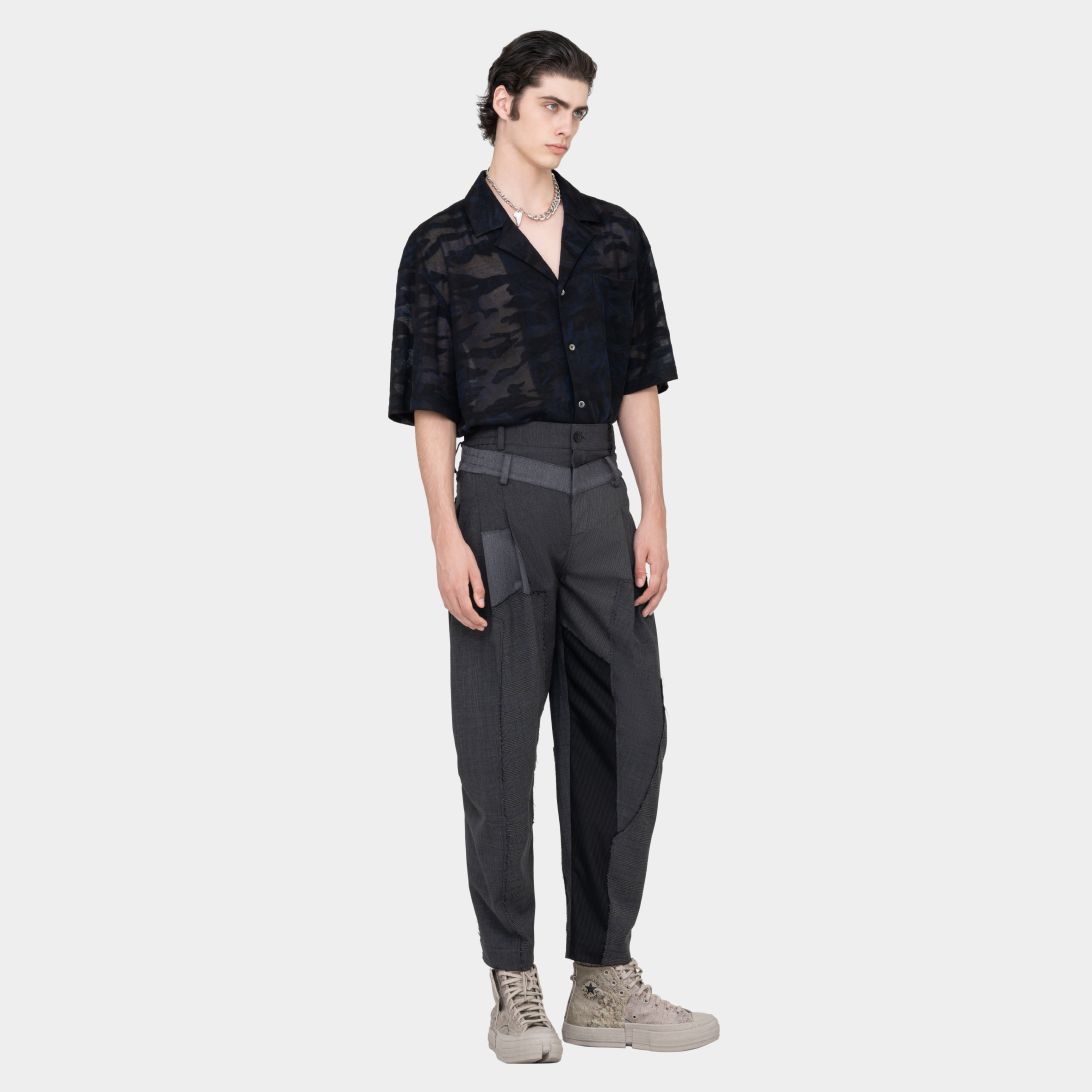 WOOL FABRIC PATCHWORK PANTS