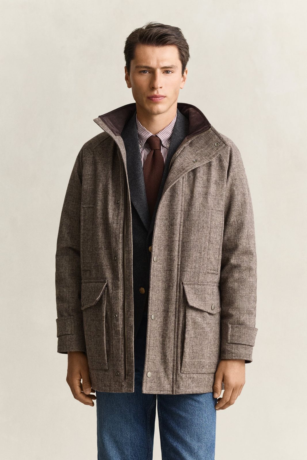 Wool Blend Double Decker Jacket - FADED TAUPE