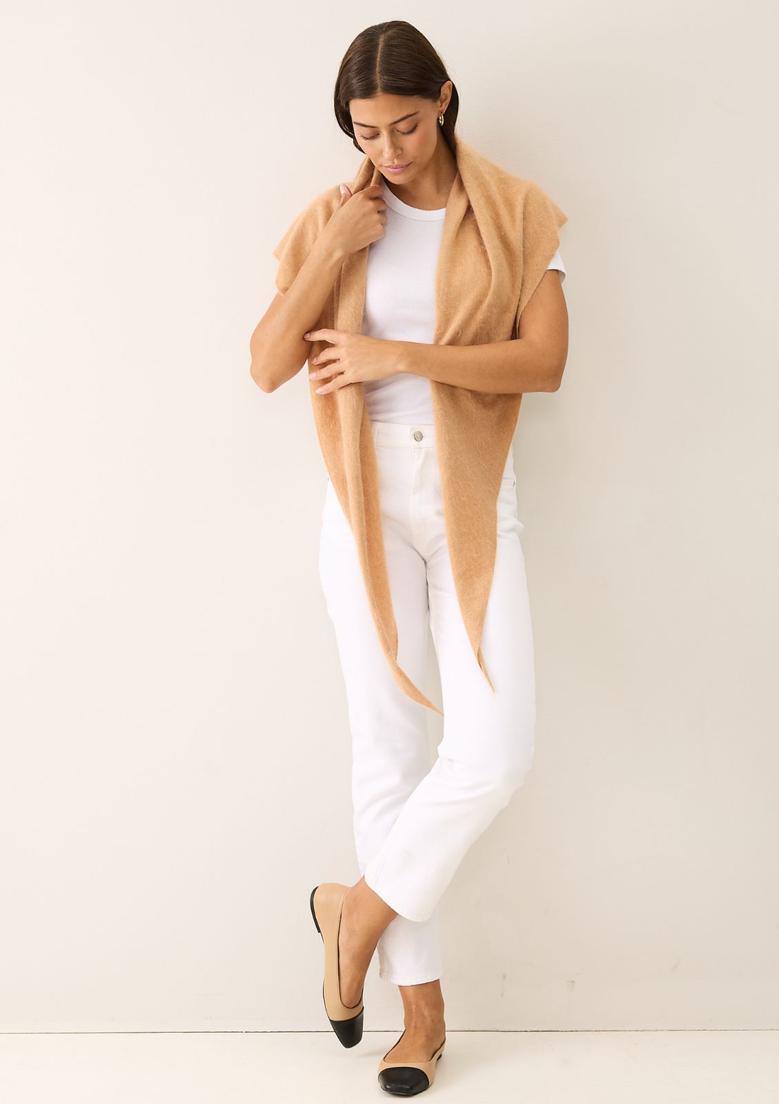 Brushed Triangle Cashmere Scarf In Sun Tan