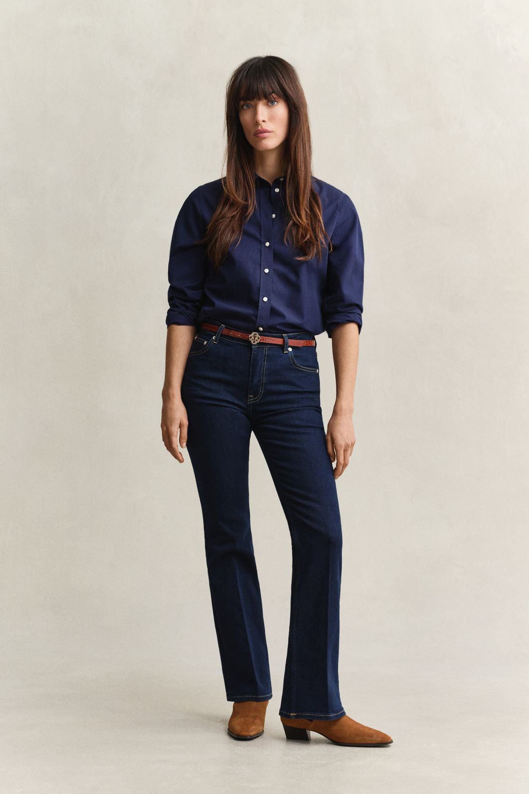 Slim Flared Stretch Jeans - DARK BLUE WORN IN