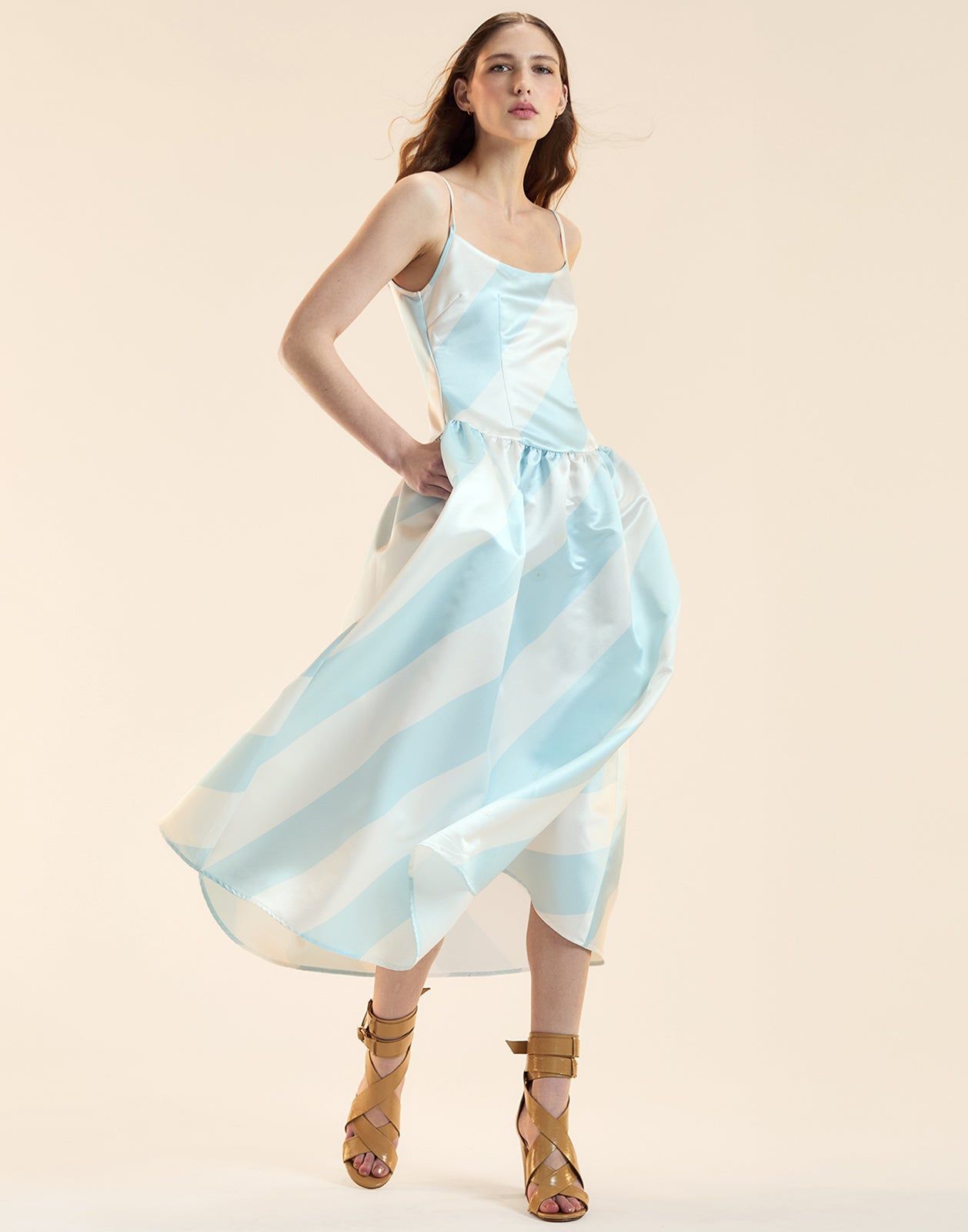 SATIN DROP WAIST MIDI DRESS