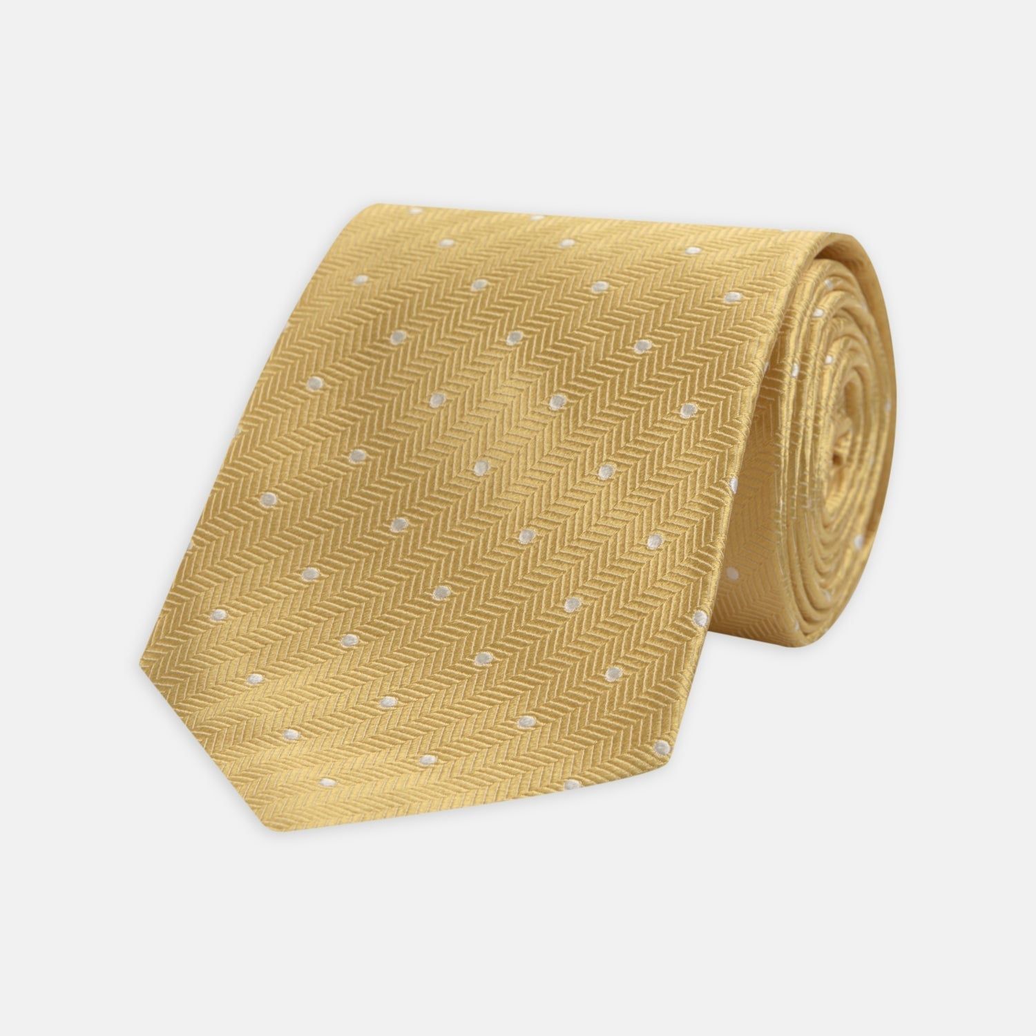 Gold And White Small Spot Herringbone Silk Tie