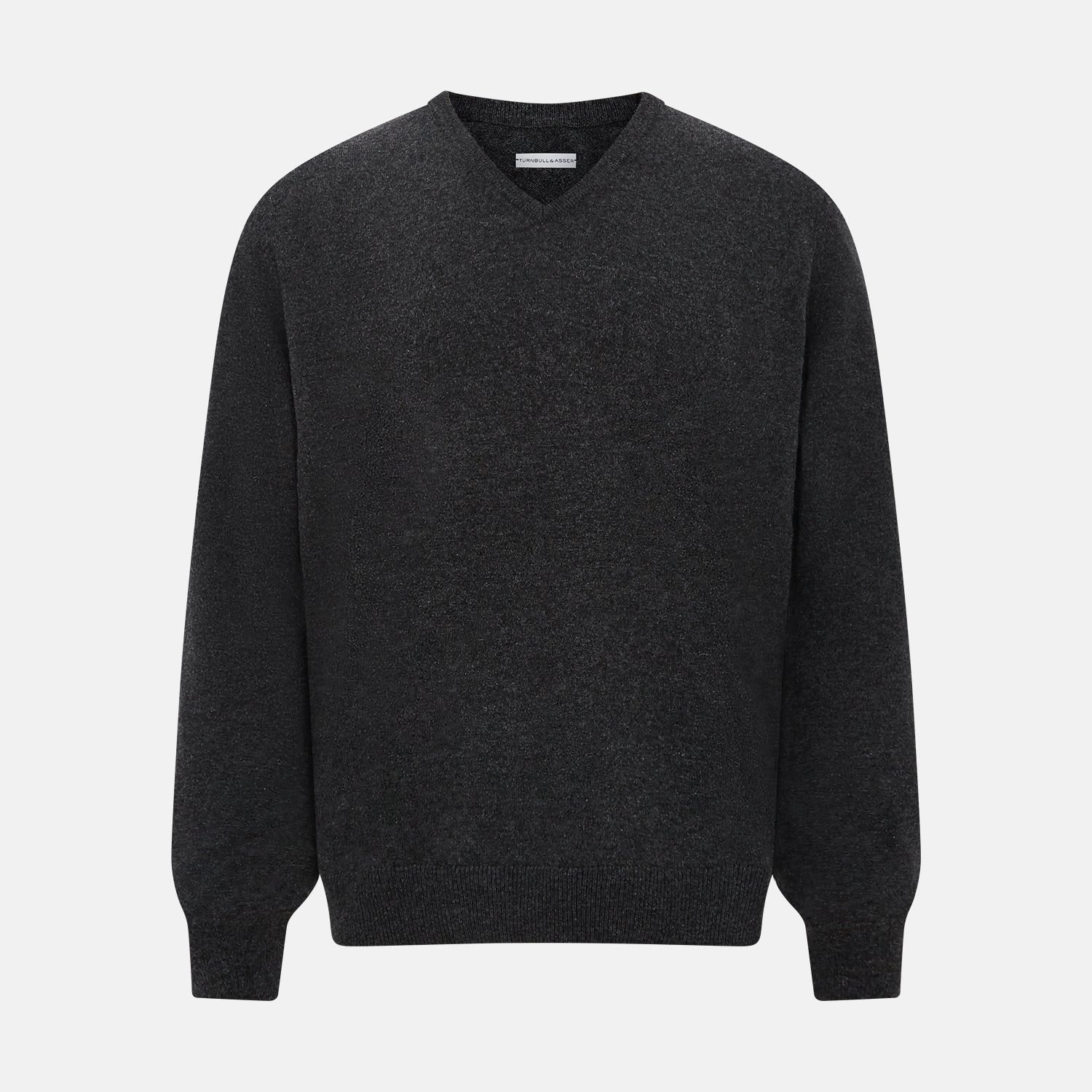 Charcoal Grey Melange V-neck Cashmere Jumper
