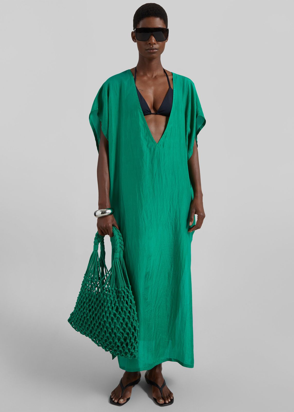 Ostuni Sheer Silk Kaftan Dress - Emerald