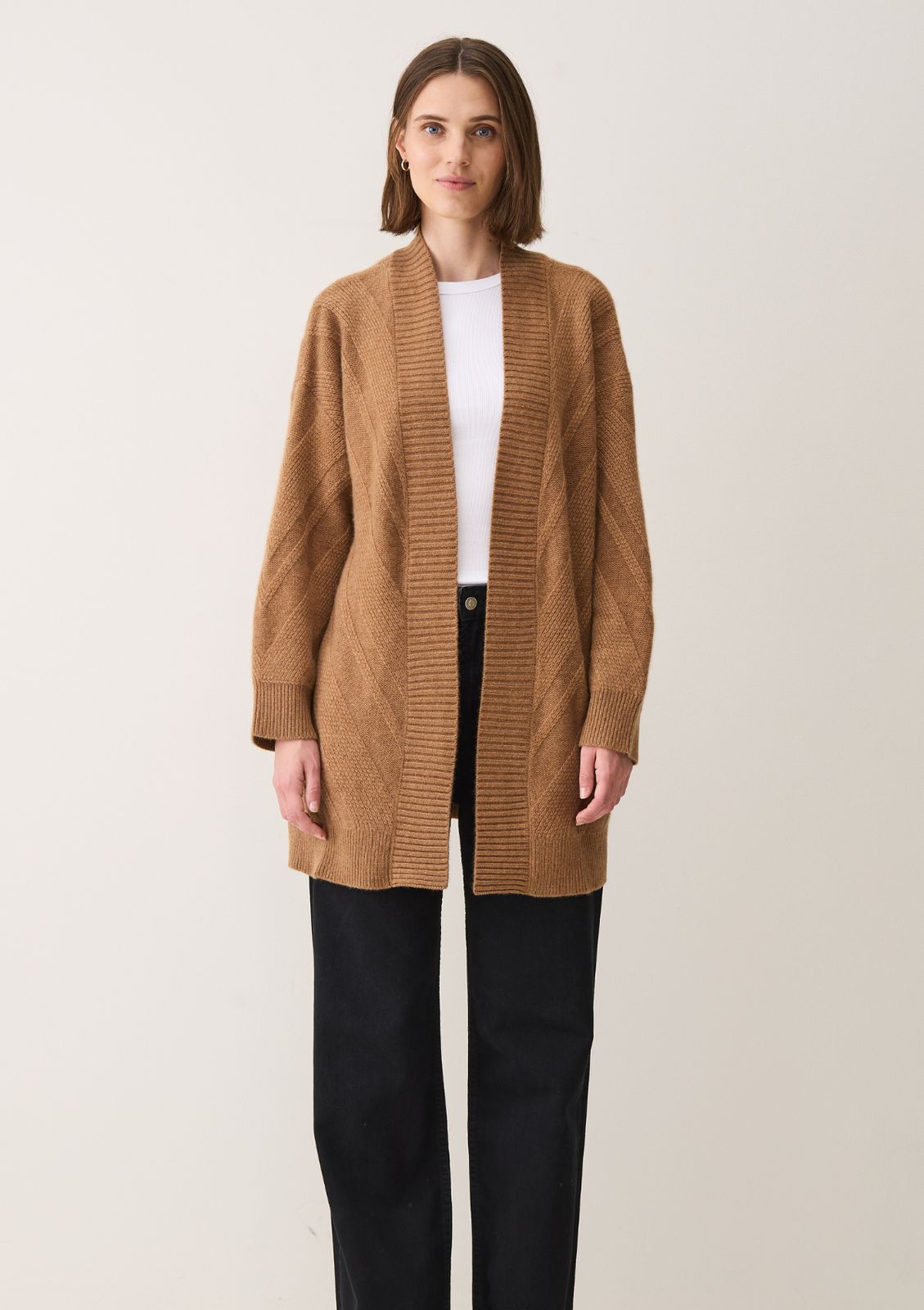 Textured Chevron Cardigan In Harvest Brown