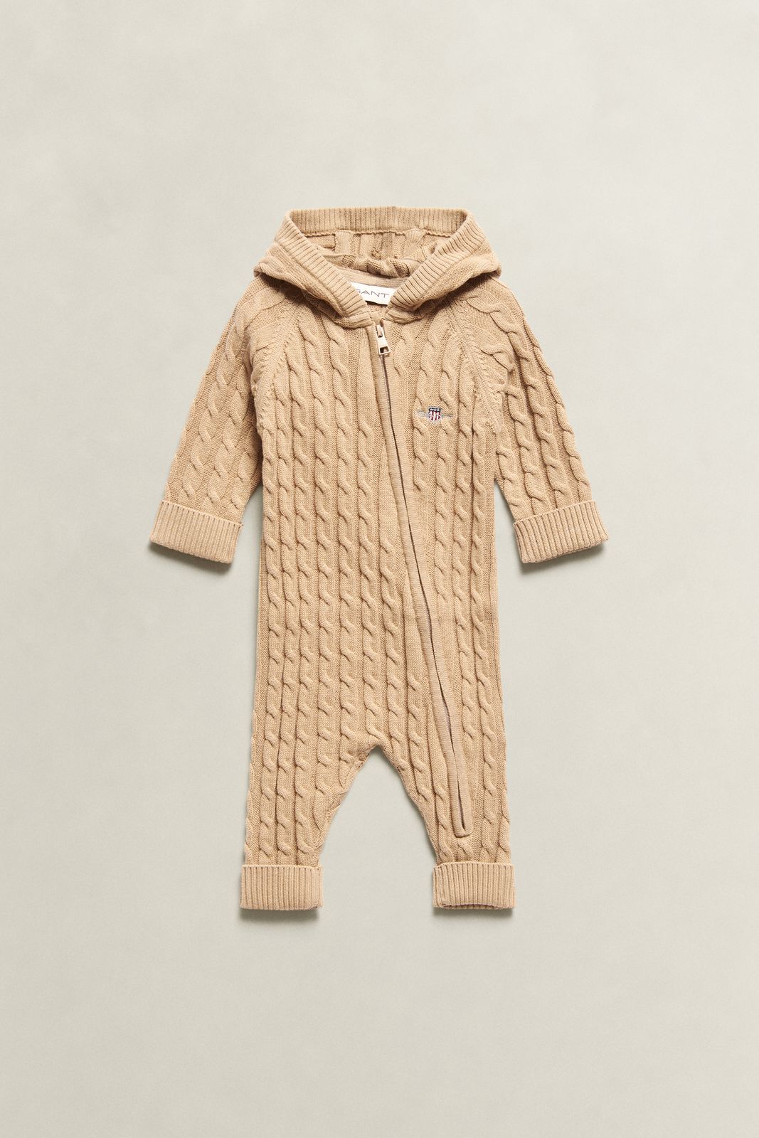 Baby Shield Cable Knit Sleepsuit - OAT BEIGE