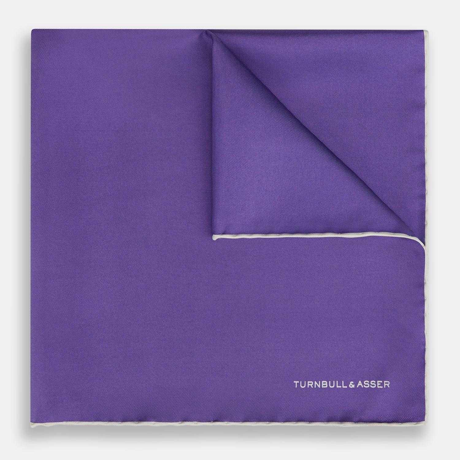 Violet And Ecru Piped Silk Pocket Square