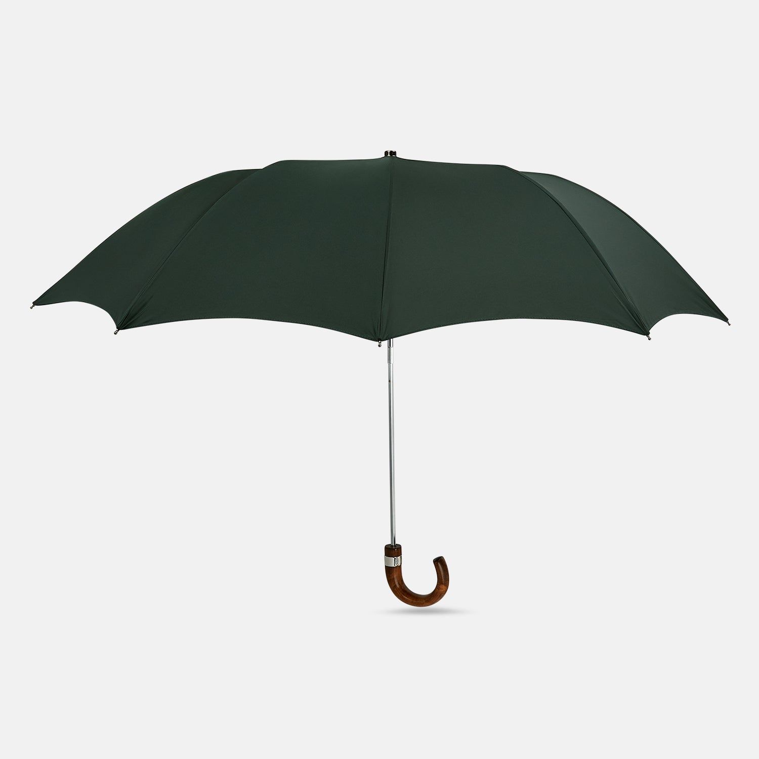 Forest Green Telescopic Umbrella With Brown Maple Crook Handle
