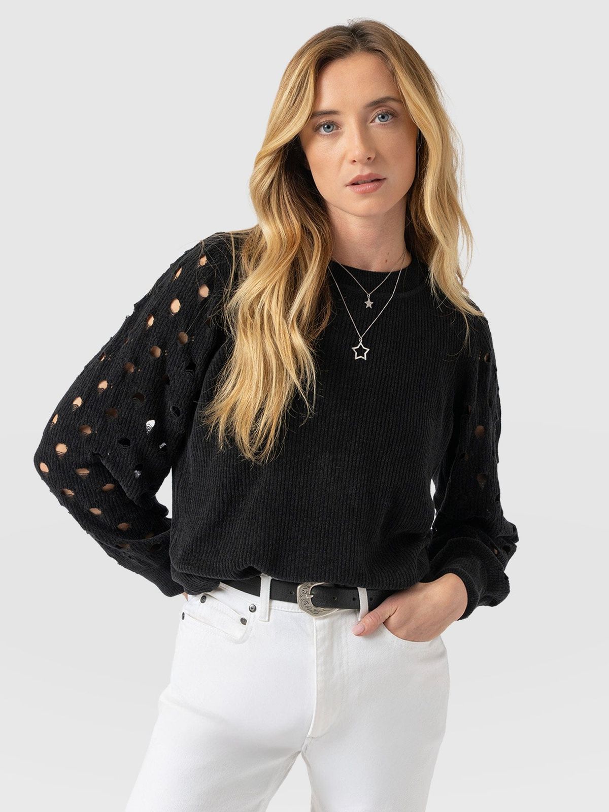 Suki Lace Hole Knit - Black