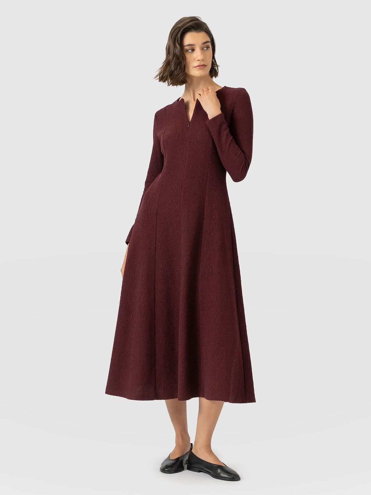 Orla Midi Dress - Burgundy Boucle