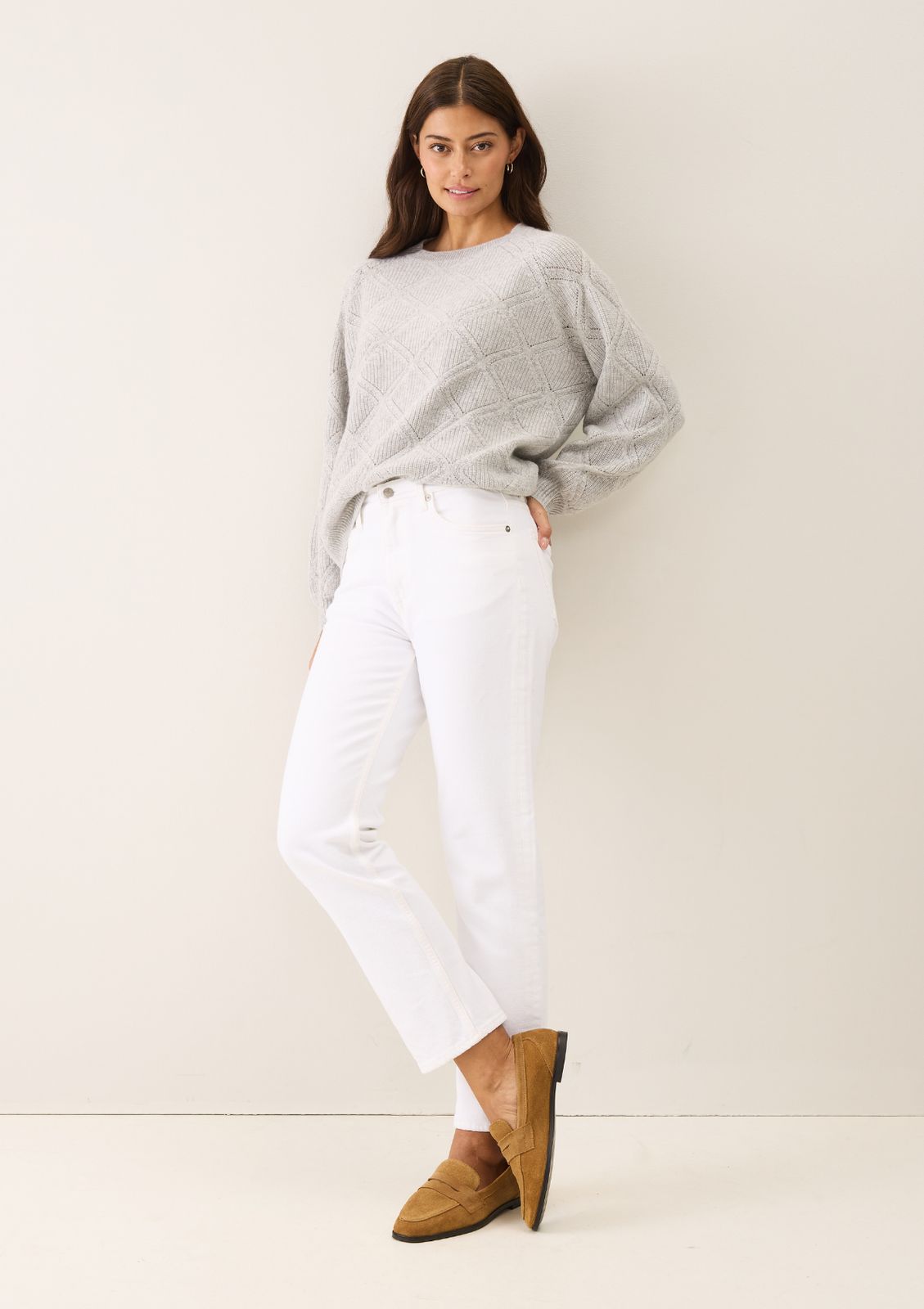 Diamond Stitch Sweater In Foggy Grey