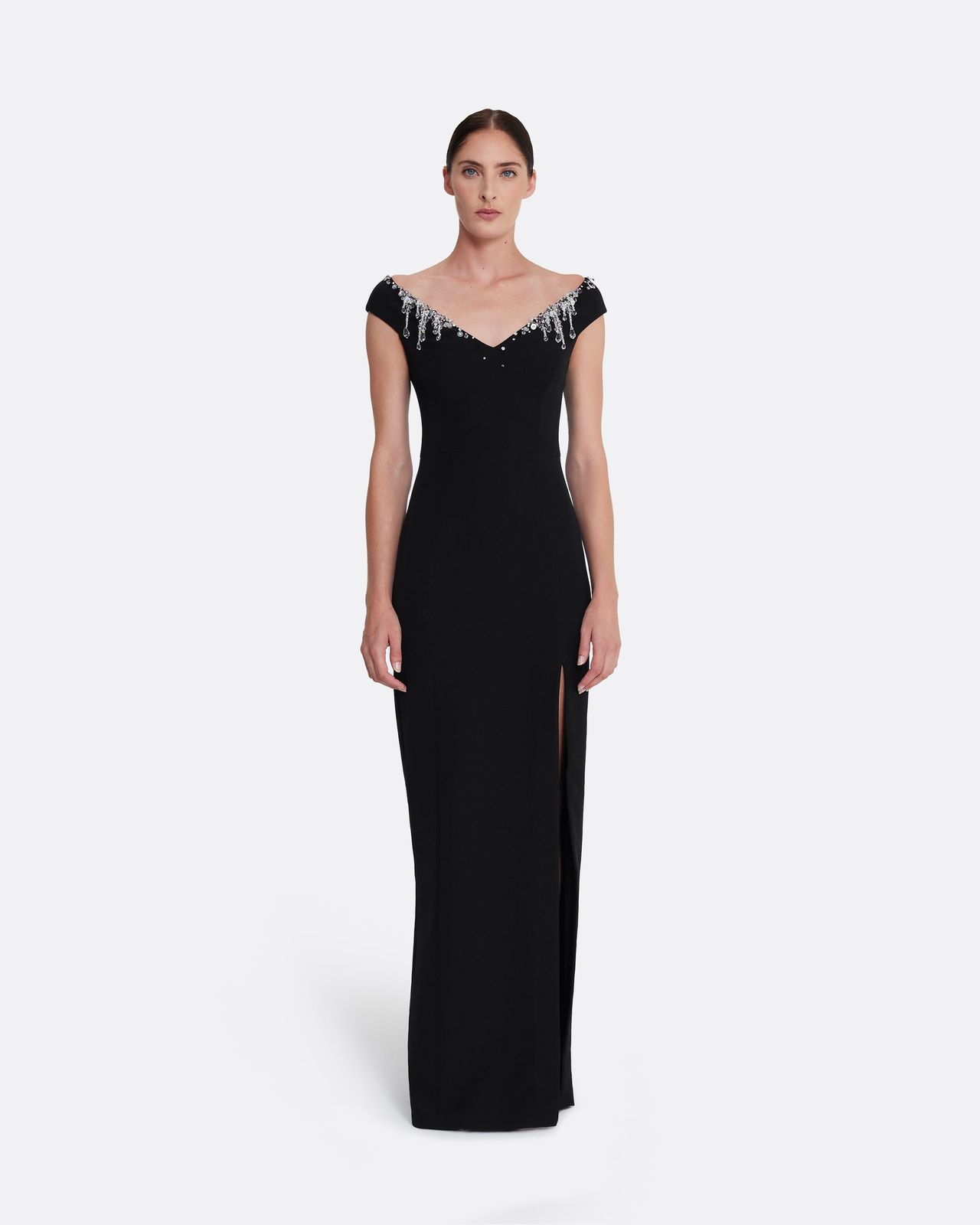 Lucrezia Long Dress in Black with Smoke/crystal