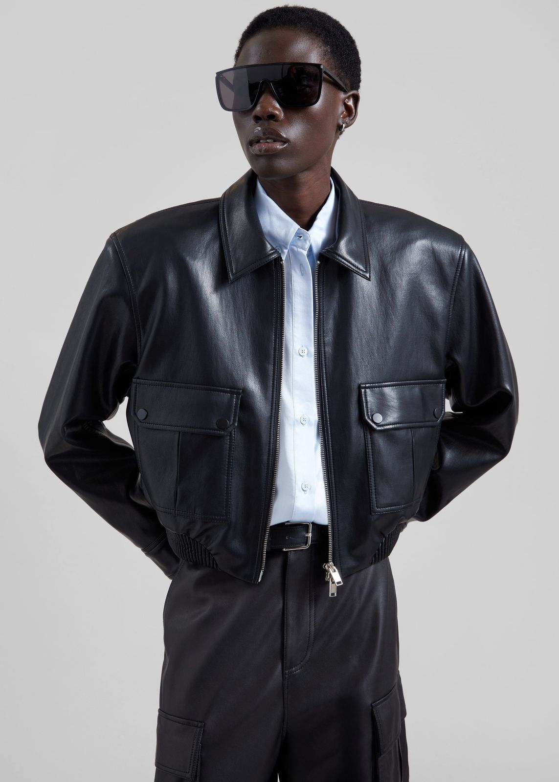 Val Faux Leather Padded Jacket - Black