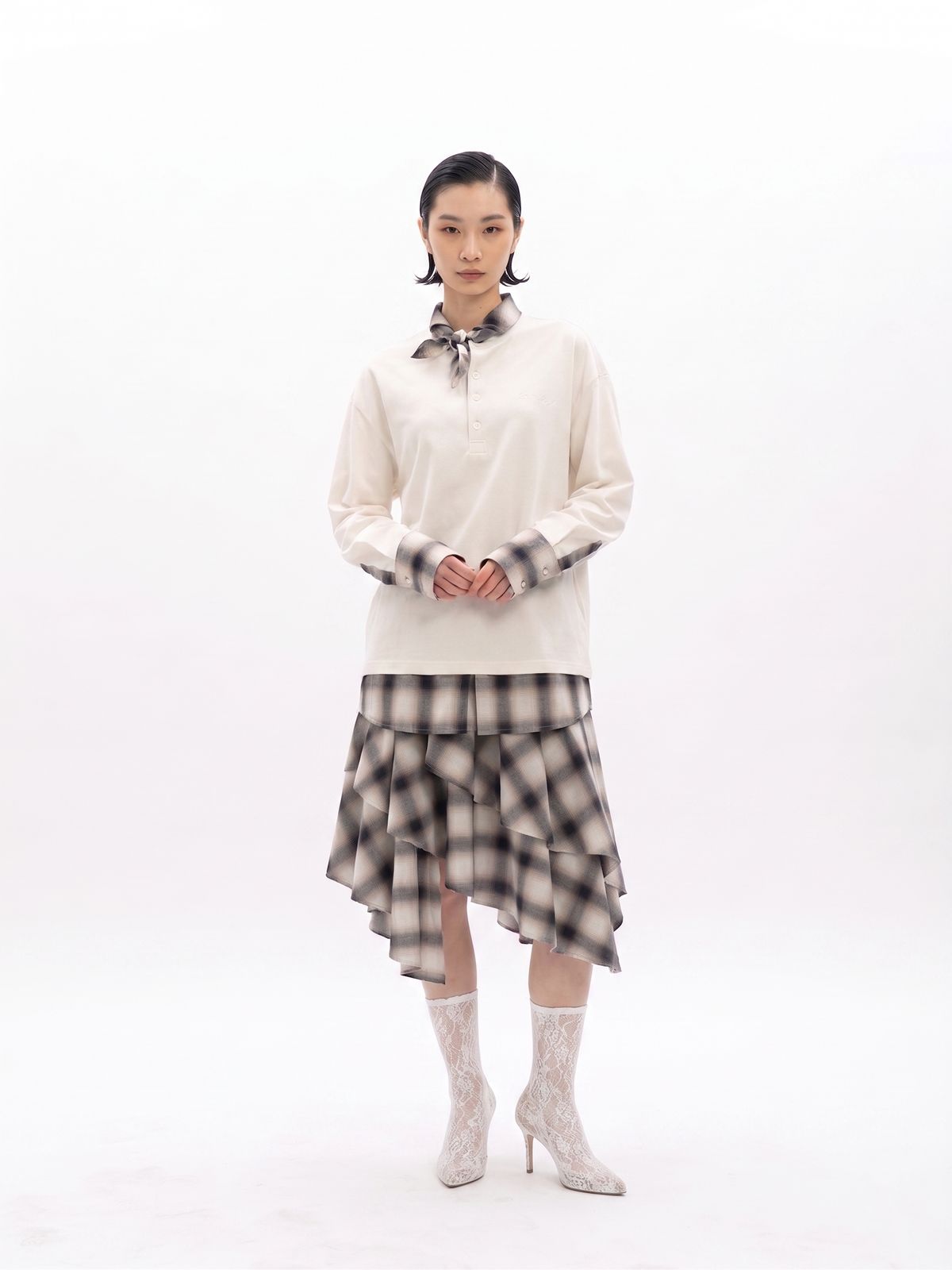 2 IN 1 LONG SLEEVE TEE WITH CHECK