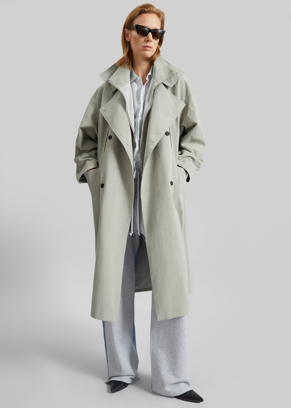 Besme Layered Trench Coat - Sage