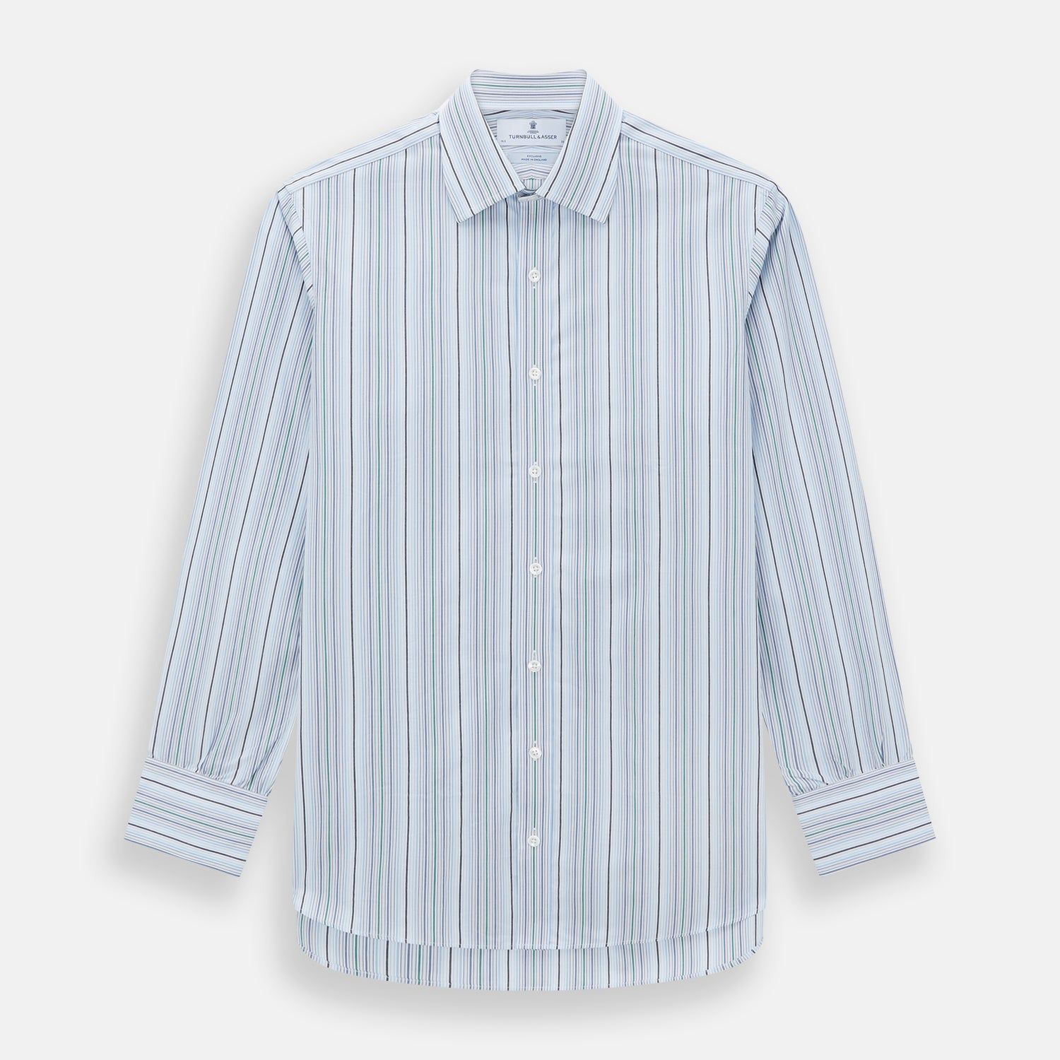 Blue And Green Multi Track Stripe Mayfair Shirt