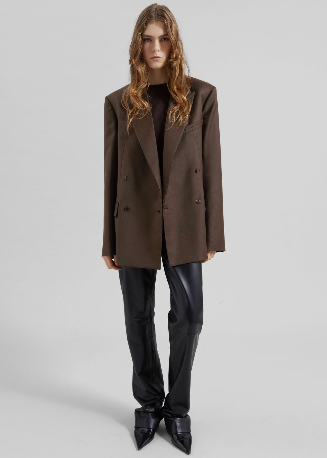 Newark Flannel Double Breasted Blazer - Mocha