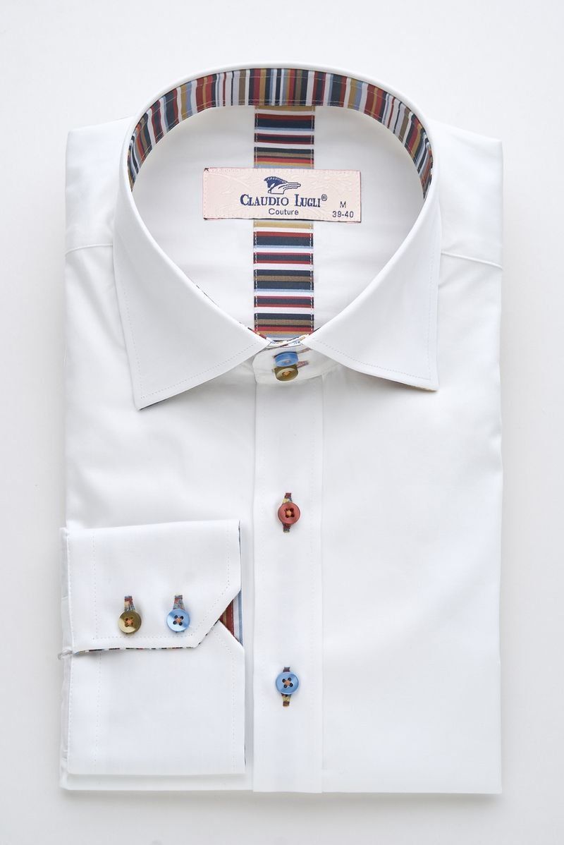 White Shirt With Multicolour Stripe Contrast