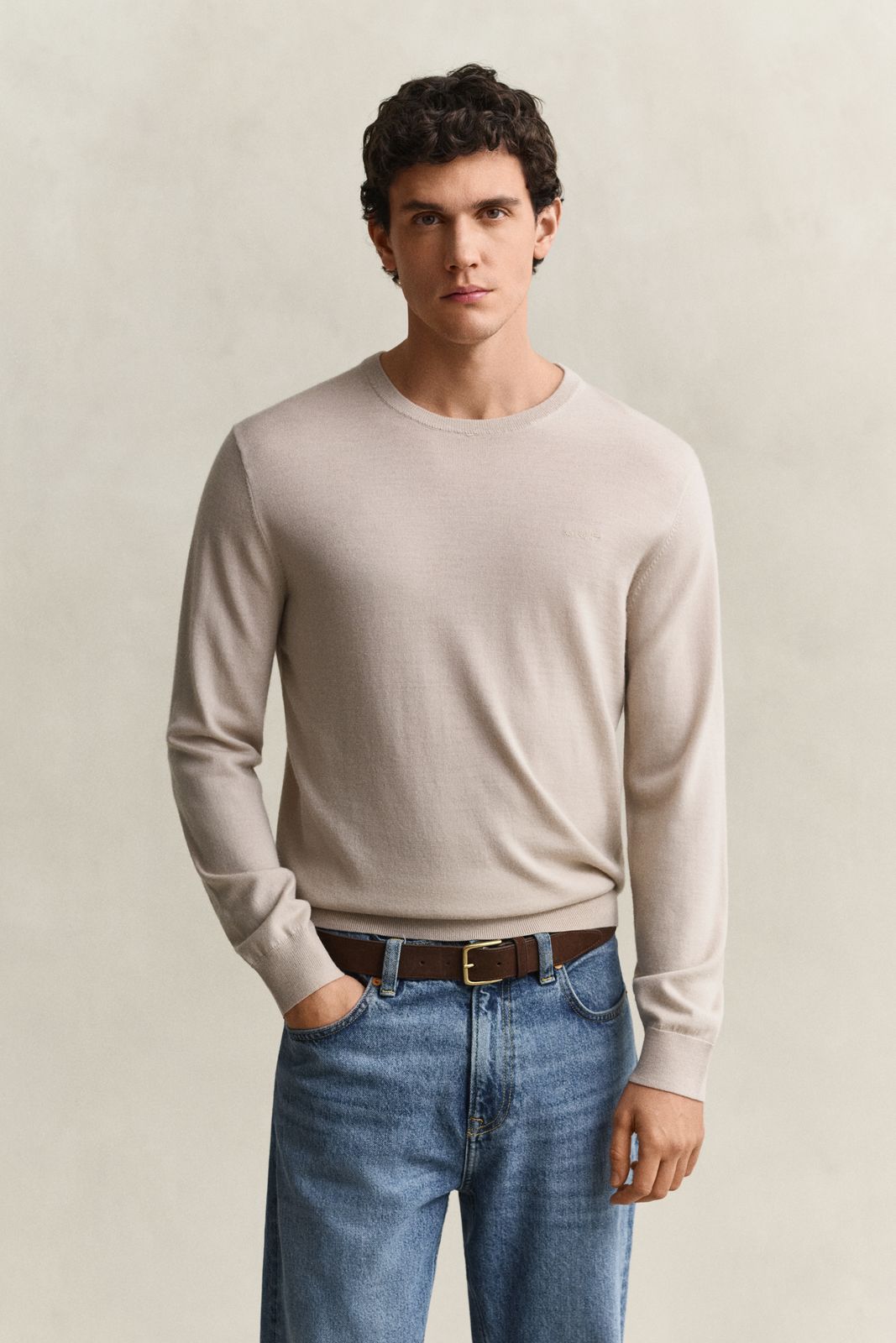 Merino Wool Crew Neck Sweater - DK HAZELNUT MELANGE