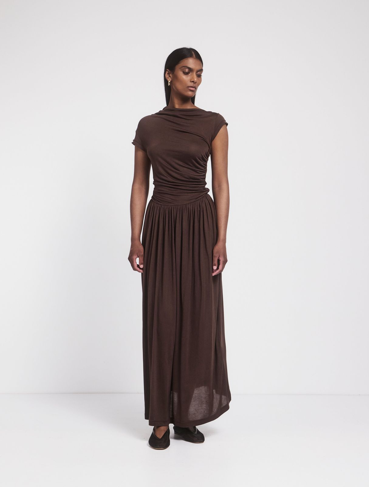 Priam Draped Dress In Bracken