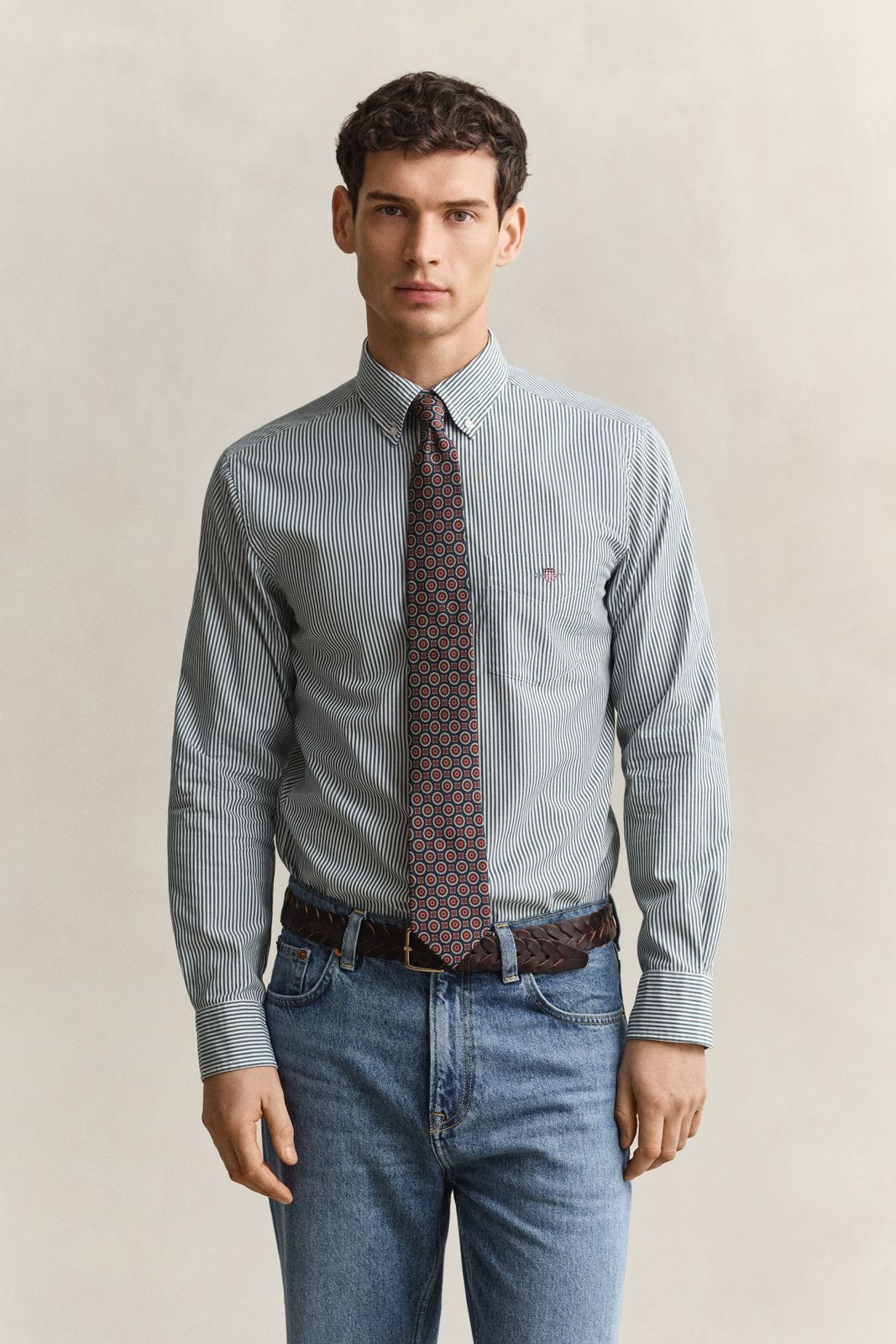 Classic Regular Striped Poplin Shirt - DARK EMERALD