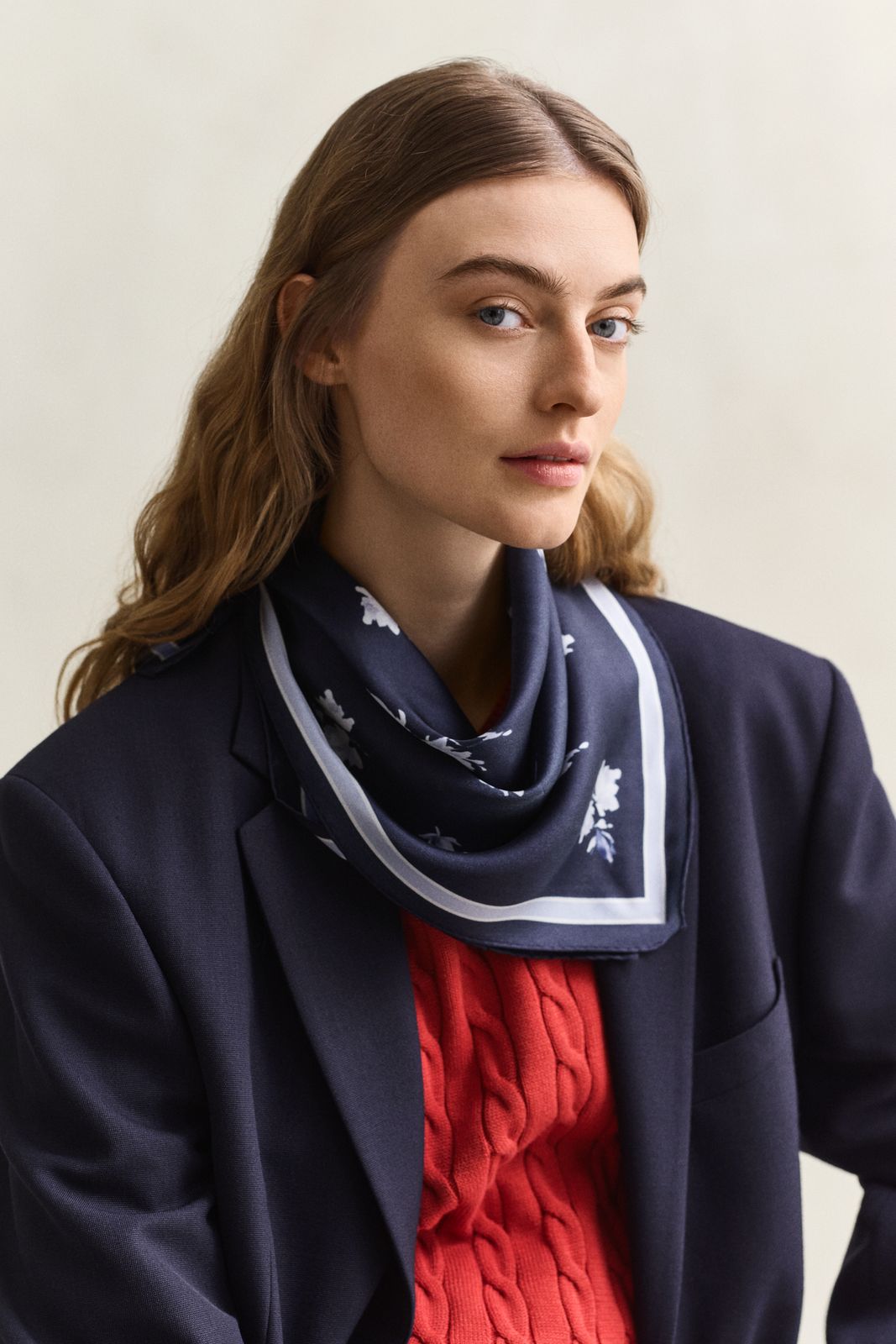 Floral Print Silk Scarf - EVENING BLUE