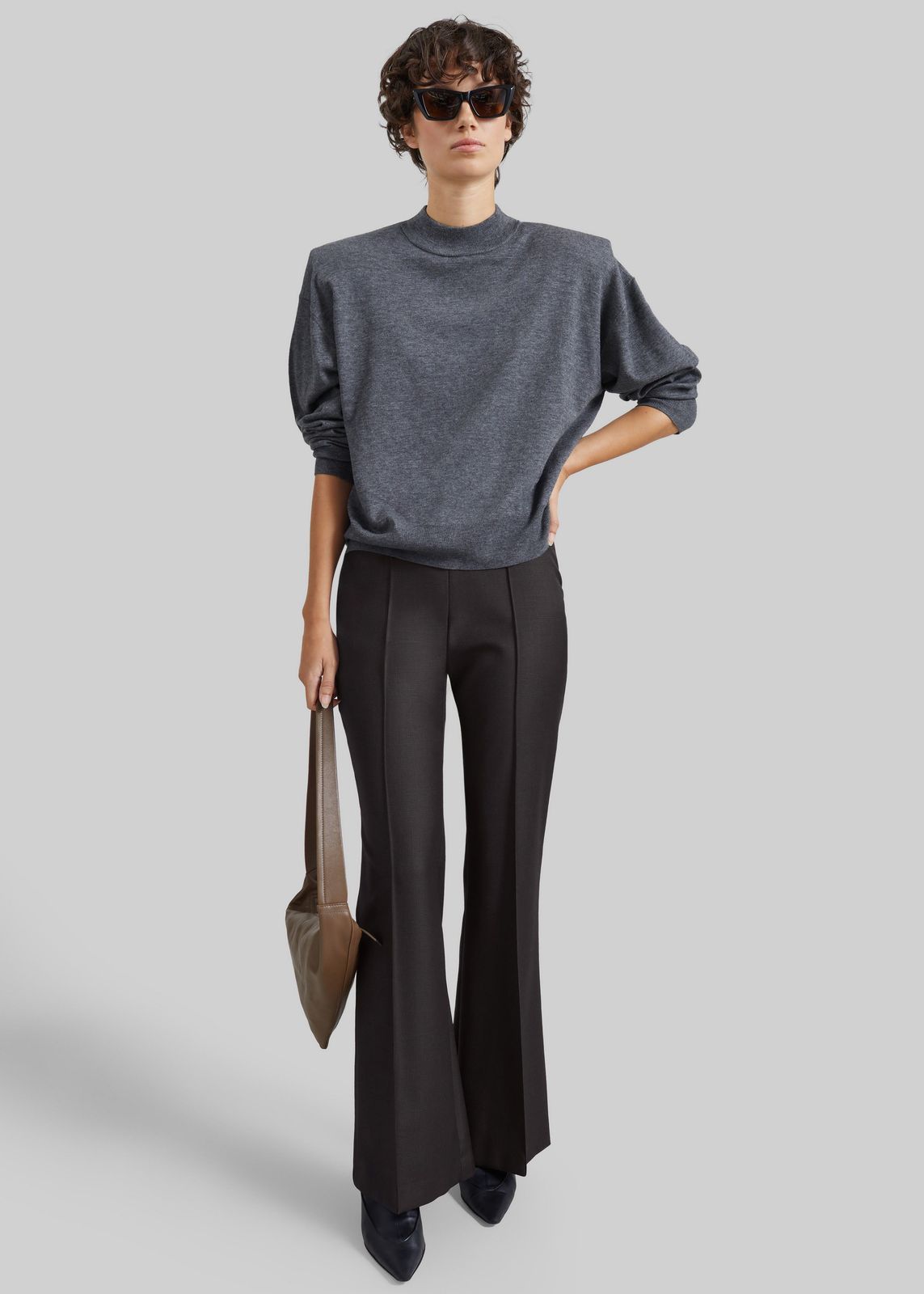 Dessa Wool Flared Pants - Brown Glen Plaid