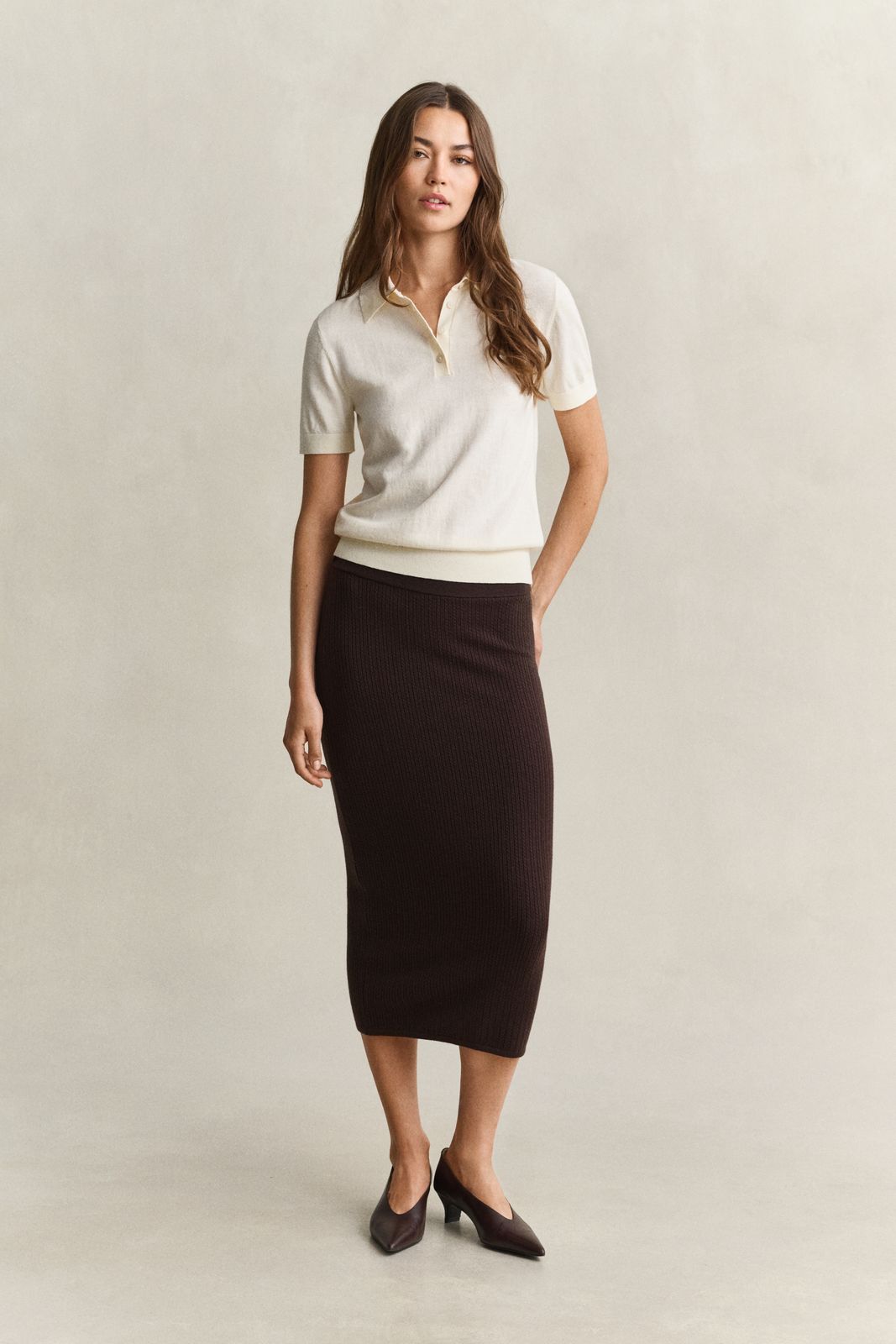 Cable Knit Skirt - DEEP BROWN