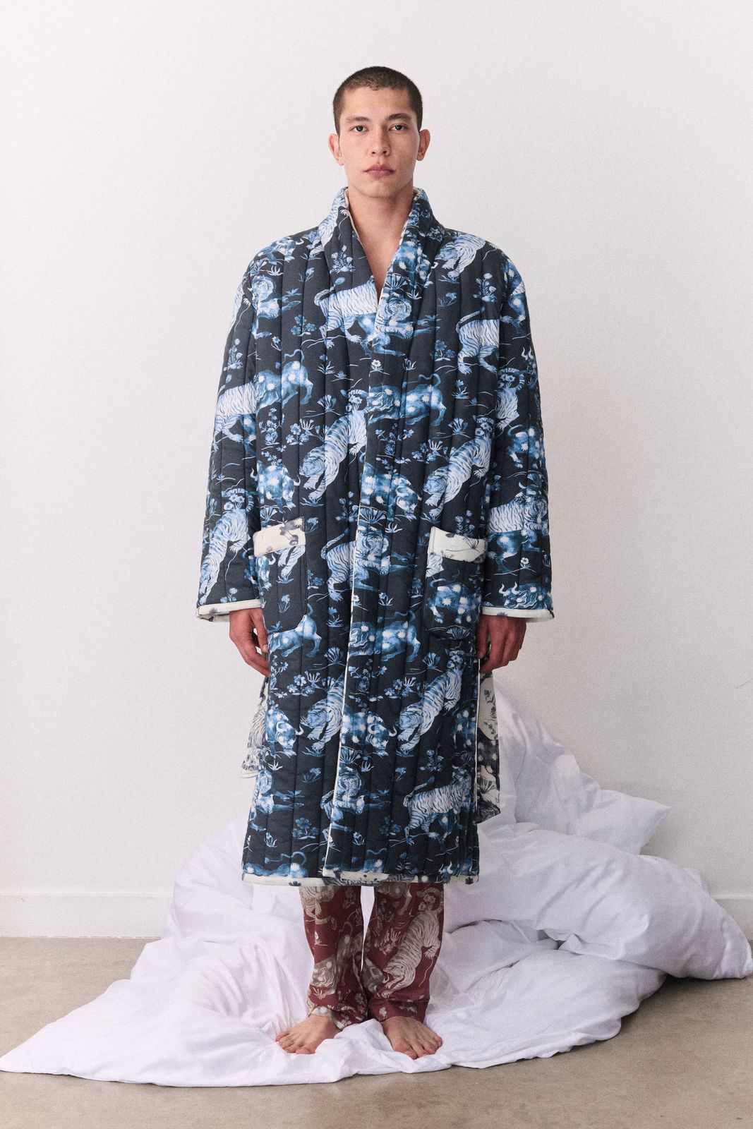 Reversible Jersey Robe Thunderheart Navy/cream