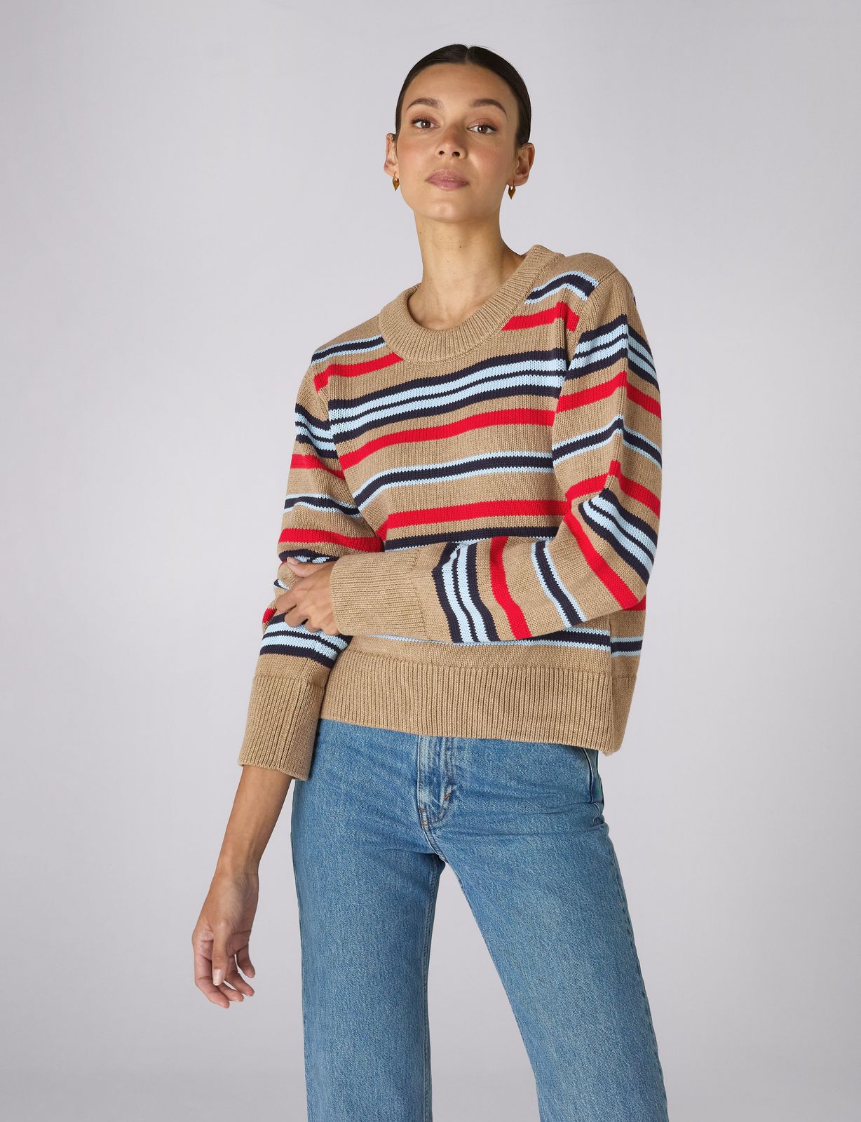 Devon Jumper: Cotton, Sand And Poppy Multi Stripe