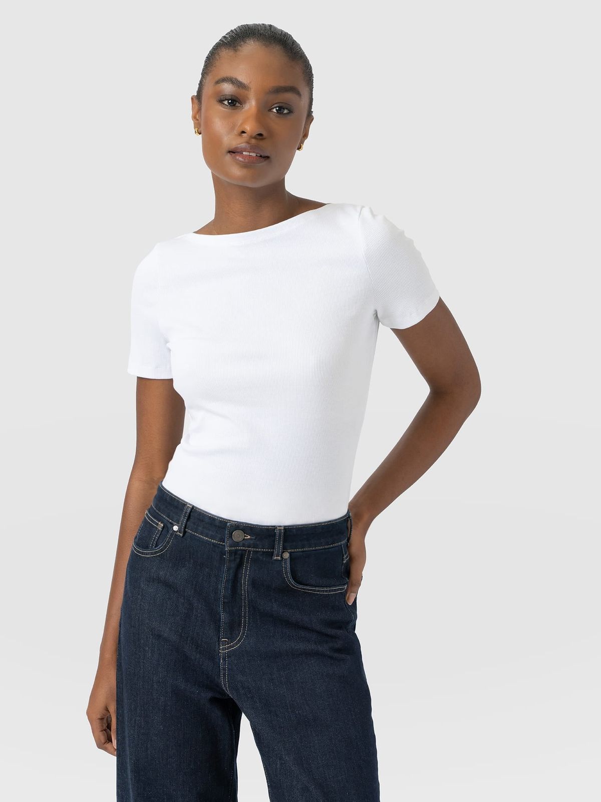 Austen Boat Neck Short Sleeve Tee - White