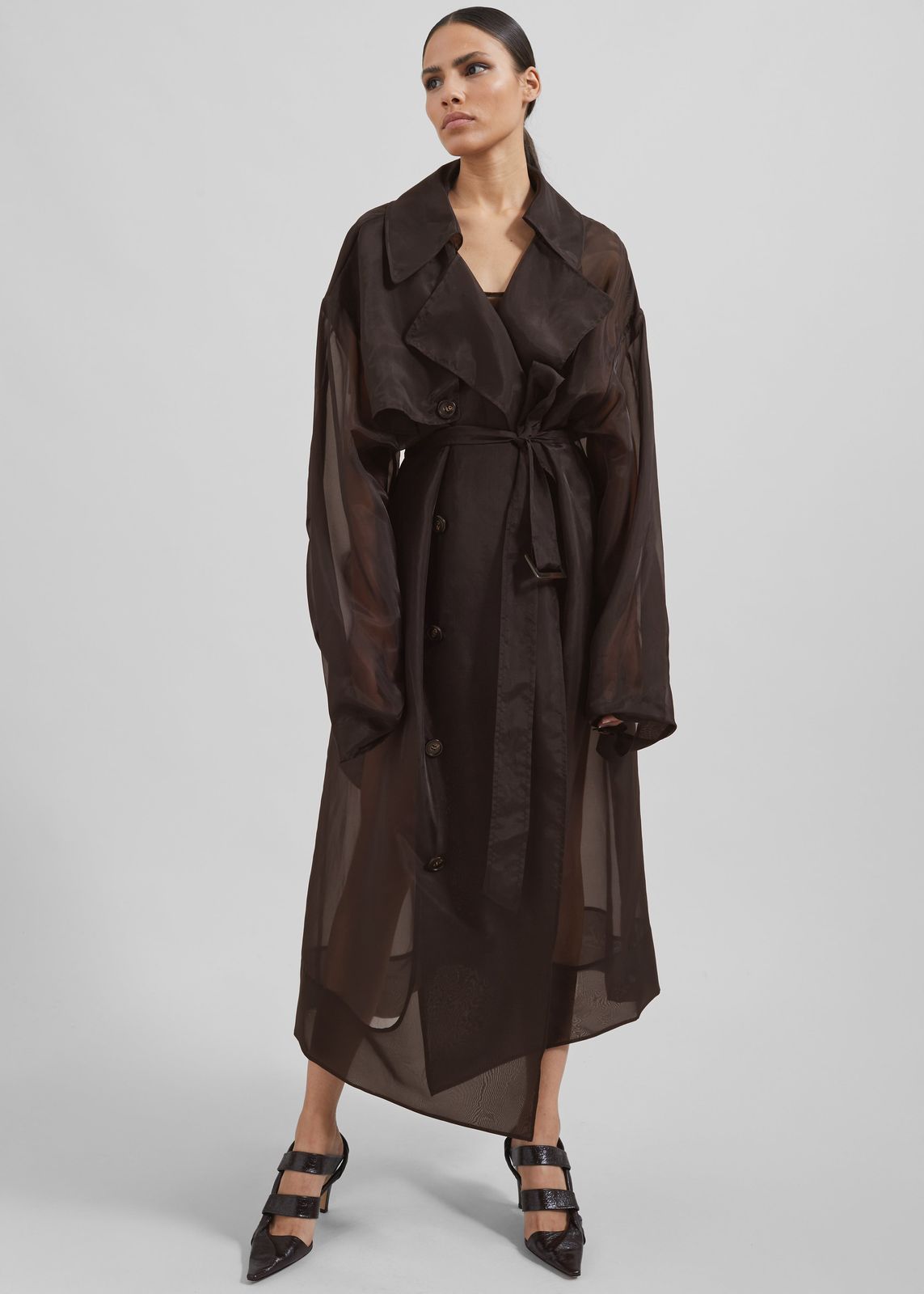 Mavis Oversized Sheer Trench - Brown