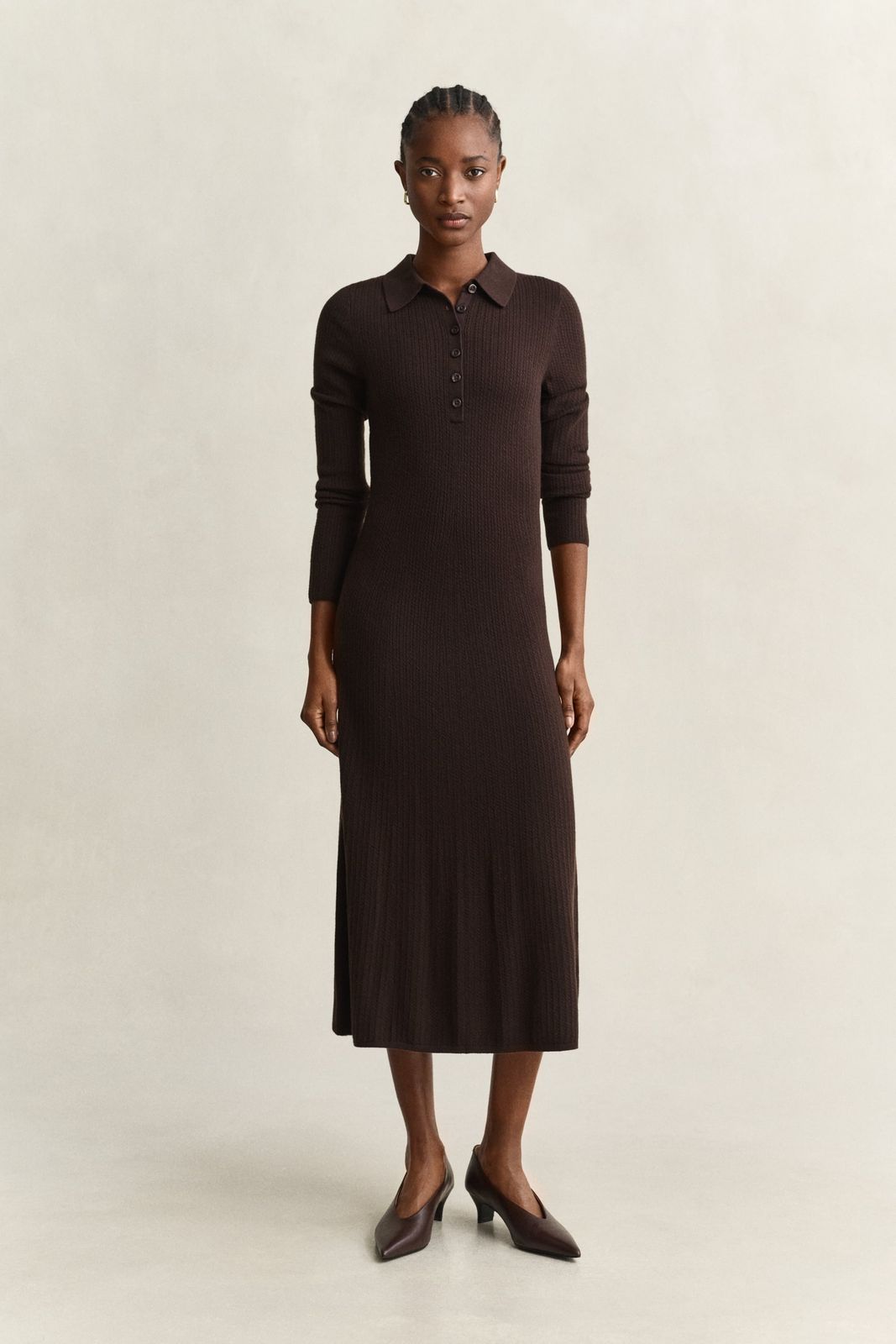 Cable Knit Dress - DEEP BROWN