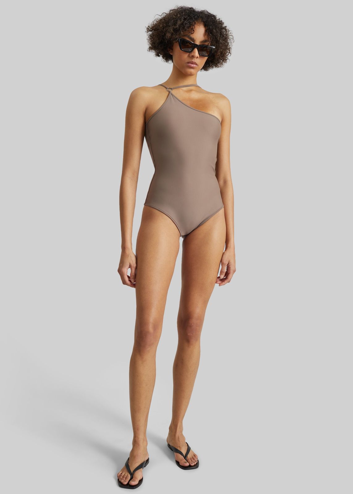 Coperni One Shoulder Swimsuit - Brown