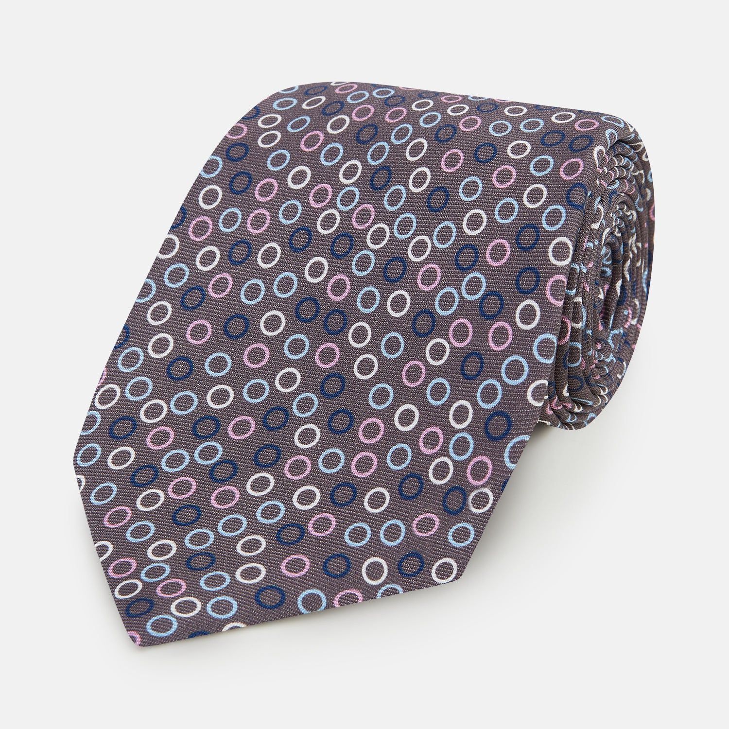 Purple And Blue Circle Ash Silk Tie