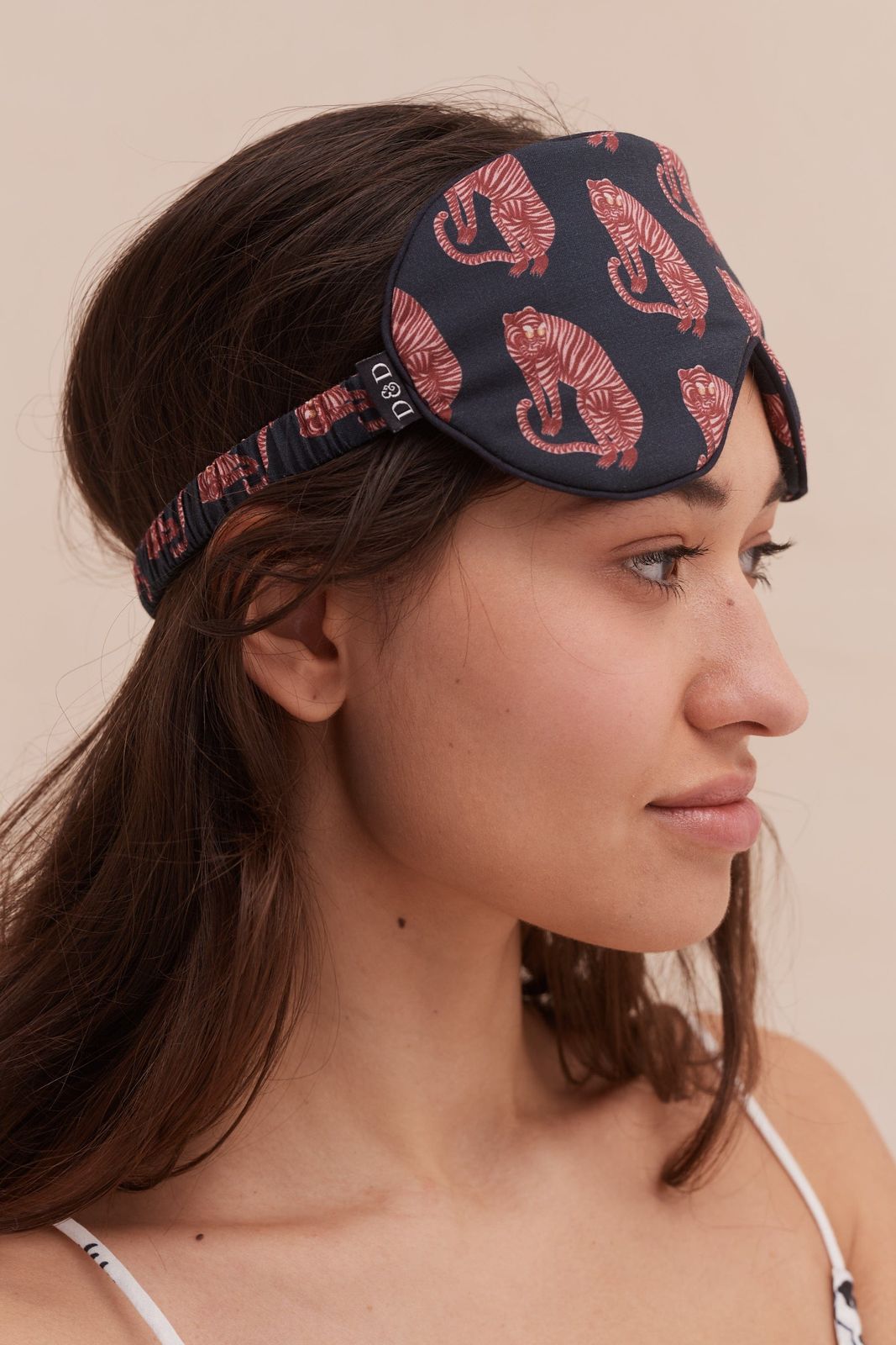 Cotton Luxe Eye Mask Sansindo Tiger Print Navy/pink