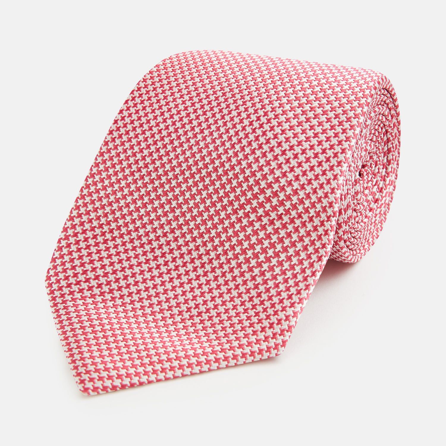 Pink And White Hounstooth Silk Tie