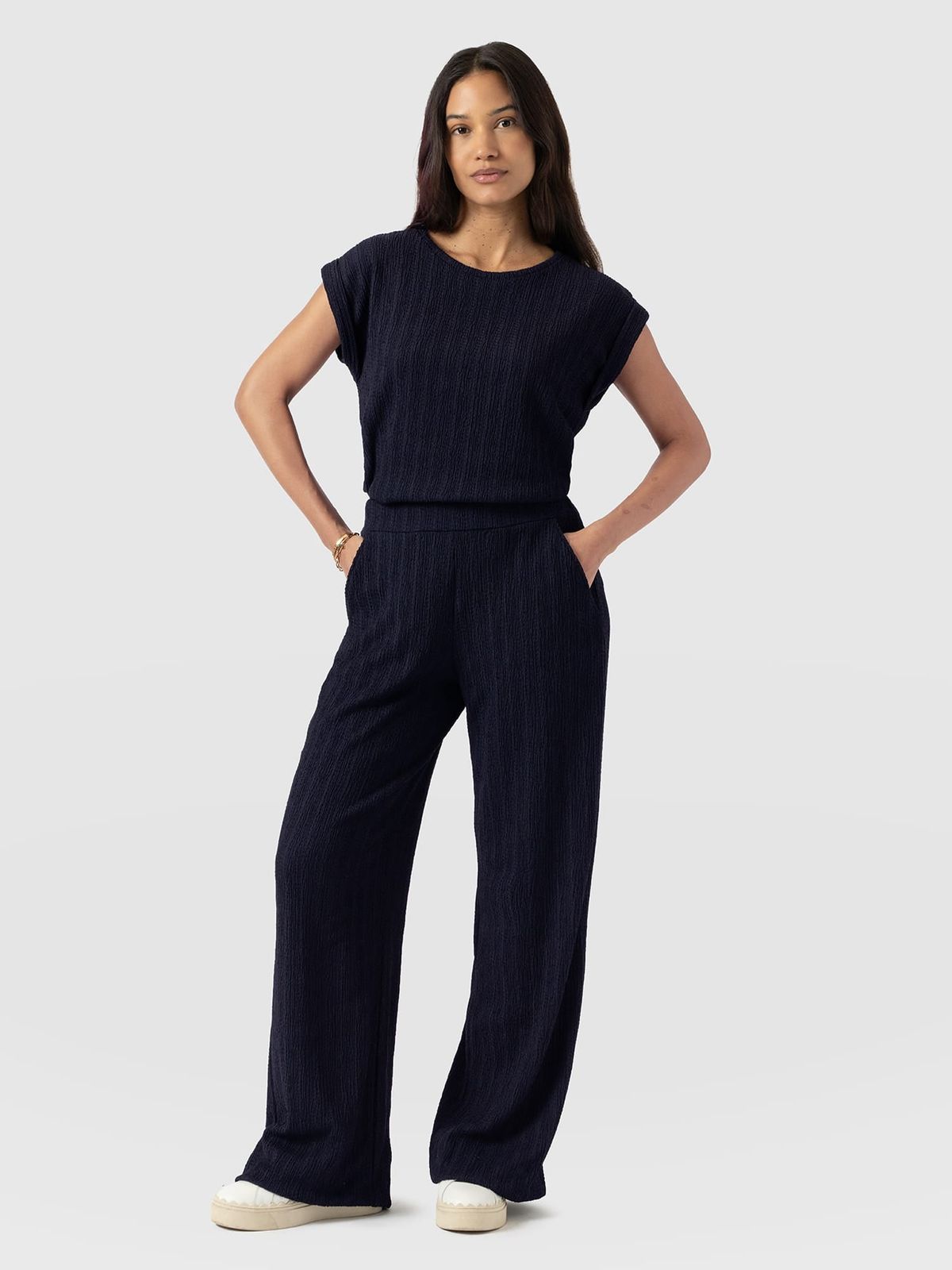 Hoxton Wide Leg Pant - Navy Textured