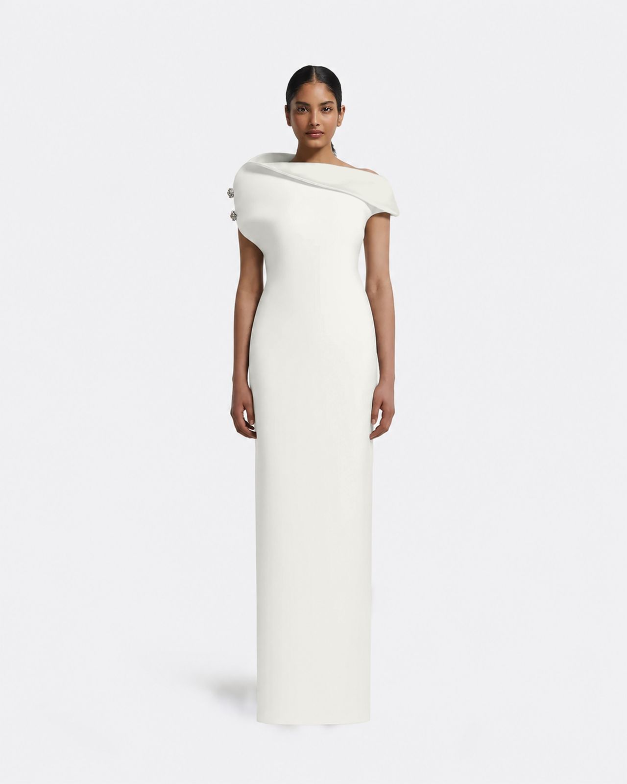 Relena Long Dress in Ivory with Crystal