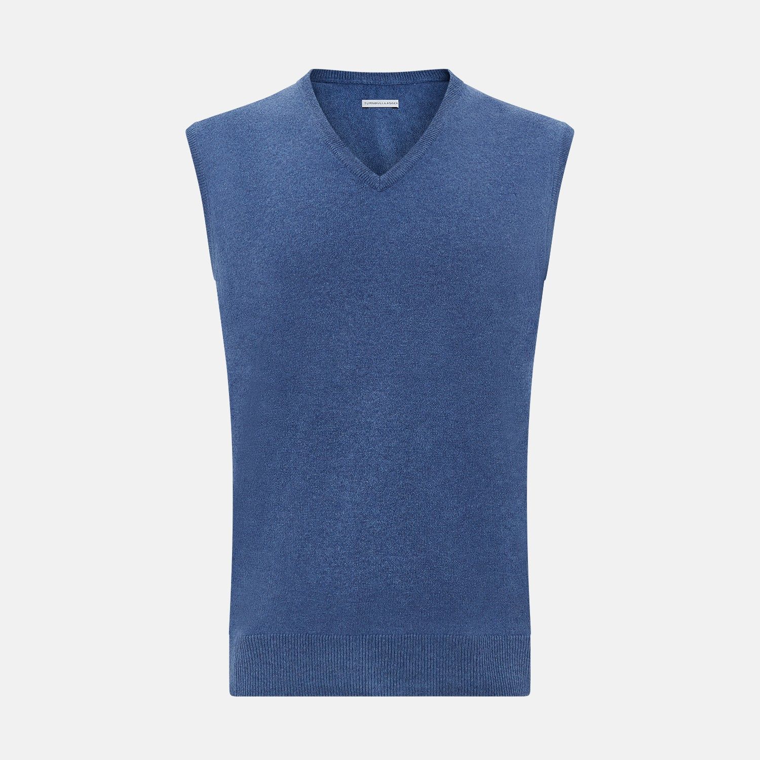 Blue V-neck Sleeveless Cashmere Vest