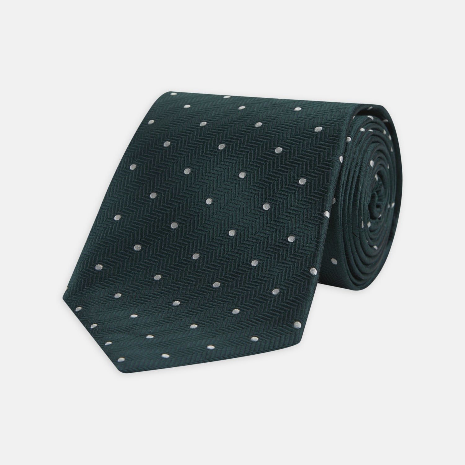 Forest Green And White Small Spot Herringbone Silk Tie