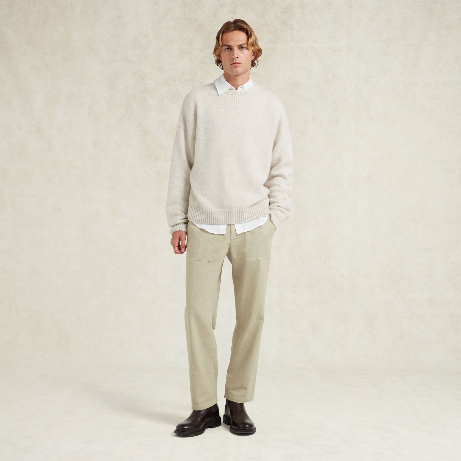 Crew Neck Alpaca Blend Jumper - Ivory