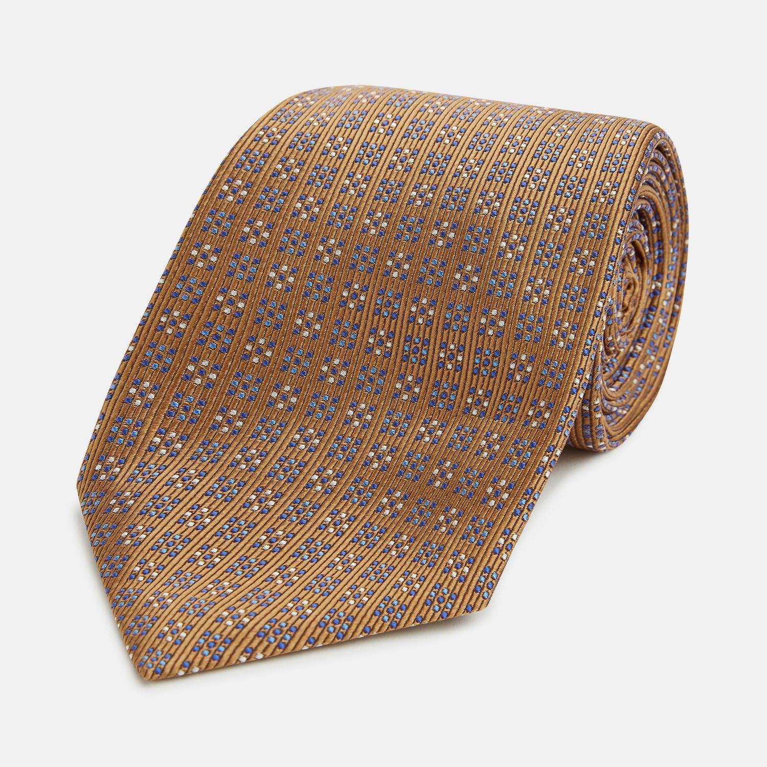 Tan And Blue Multi Dot Silk Tie