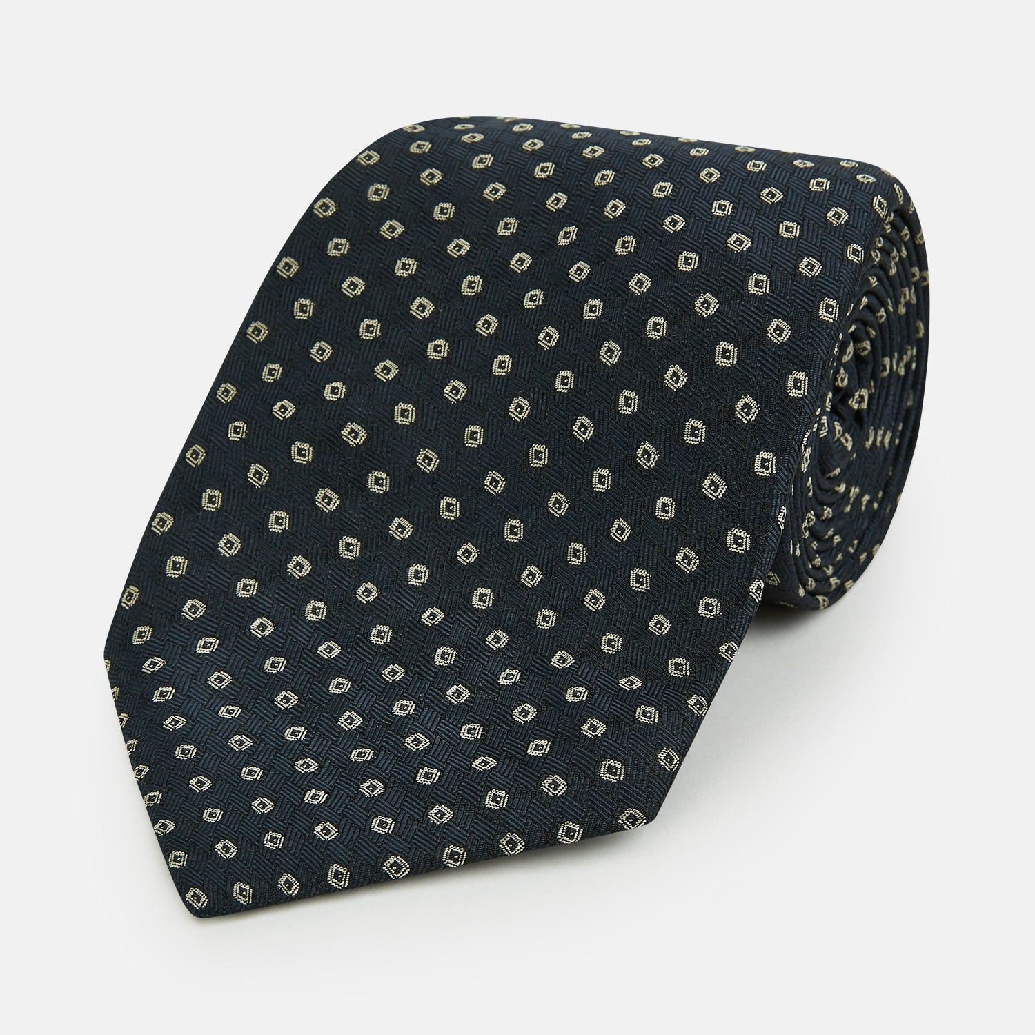 Navy And White Circle Silk Tie